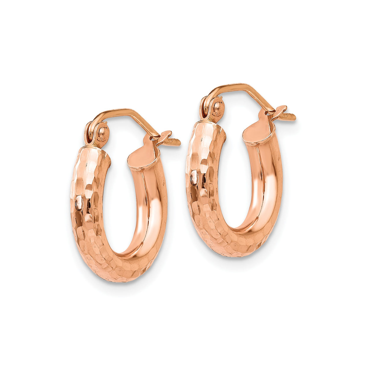 14k Rose Gold Hoop Earrings with Hammered Texture, Minimalist Modern Design