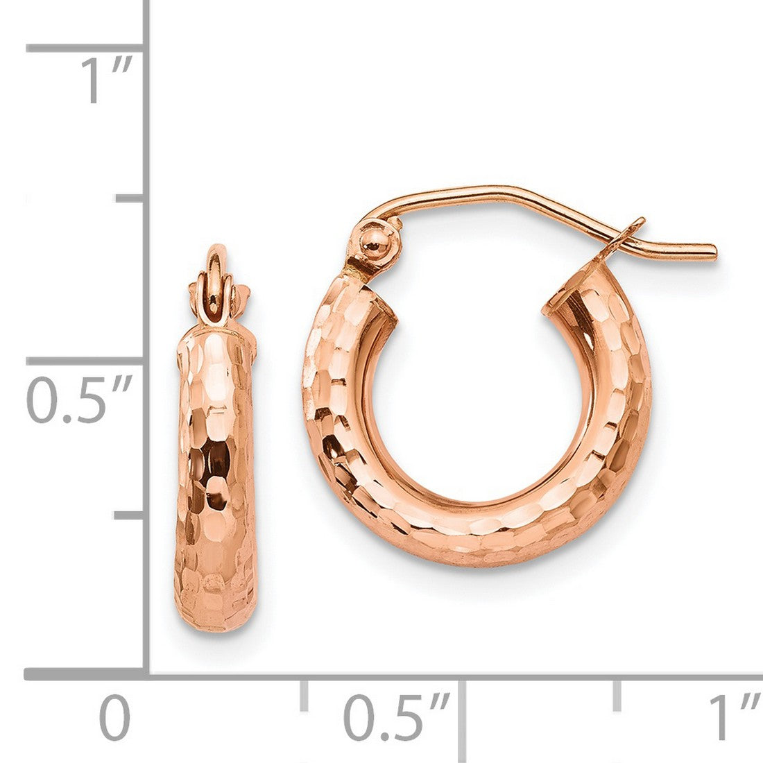 14k Rose Gold Hoop Earrings with Hammered Texture, Minimalist Modern Design