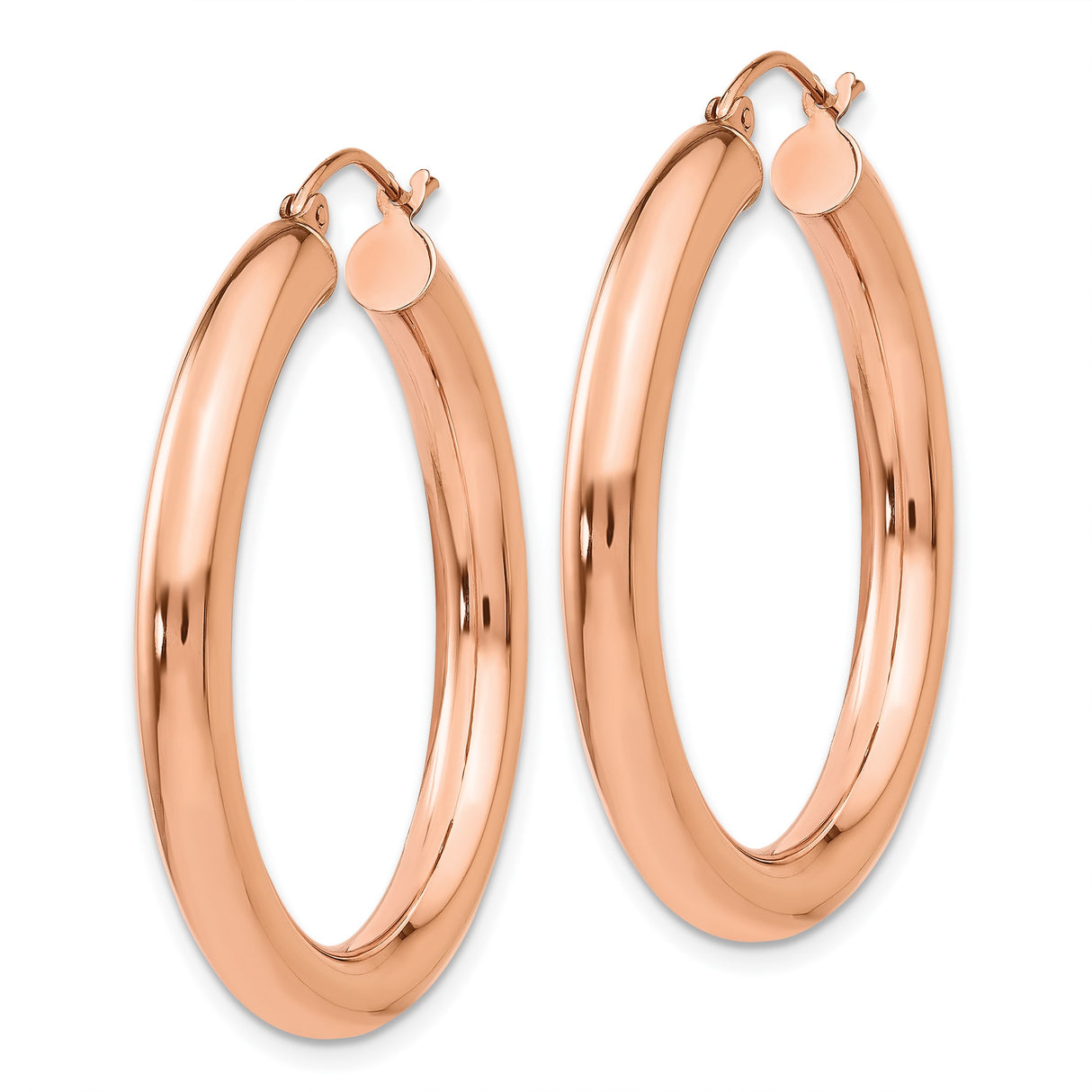 14k Rose Gold Hoop Earrings, Classic Round Tube Design with Hinged Back, Lightweight and Polished Finish