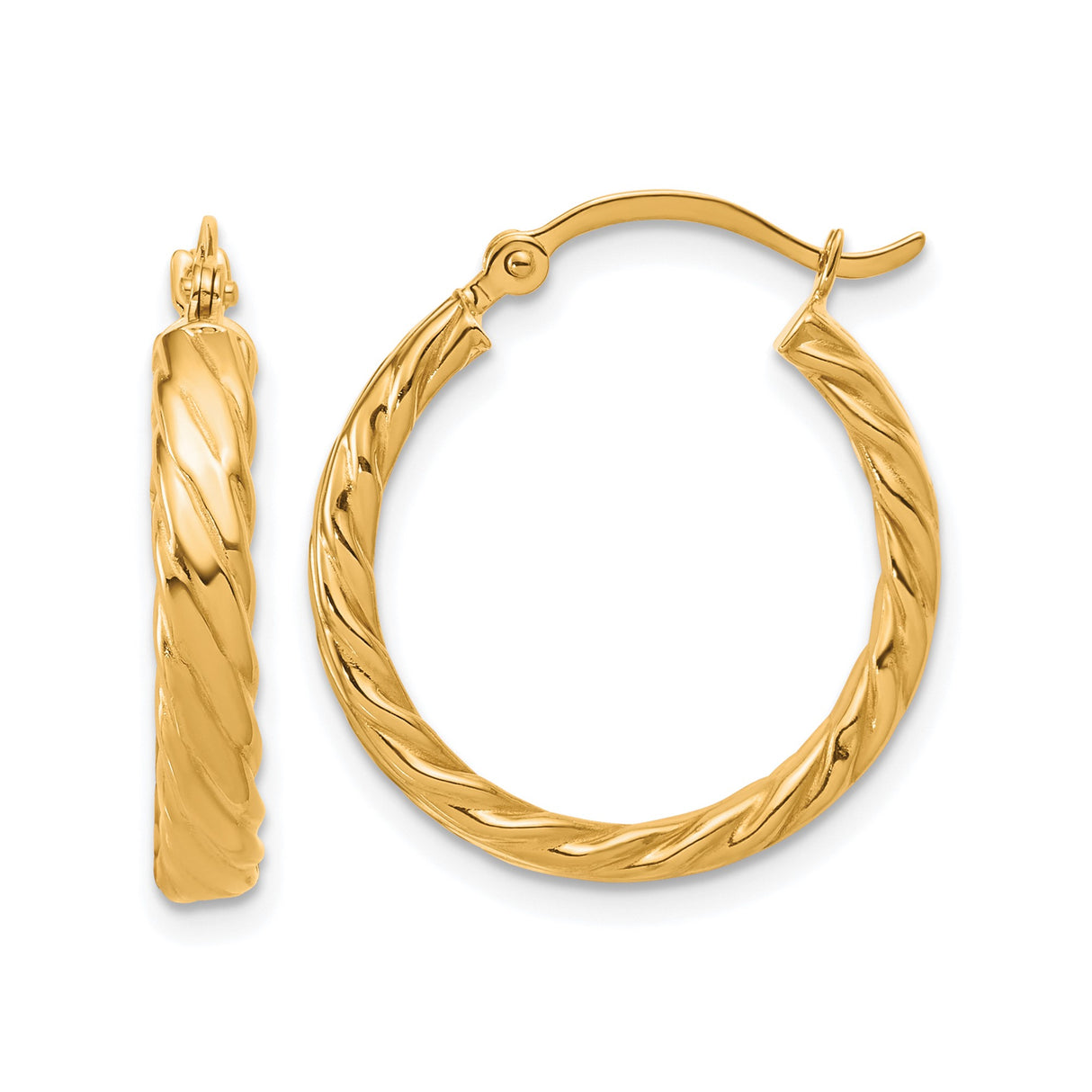 14k Yellow Gold Twisted Hoop Earrings, Classic Rope Style with Polished Finish