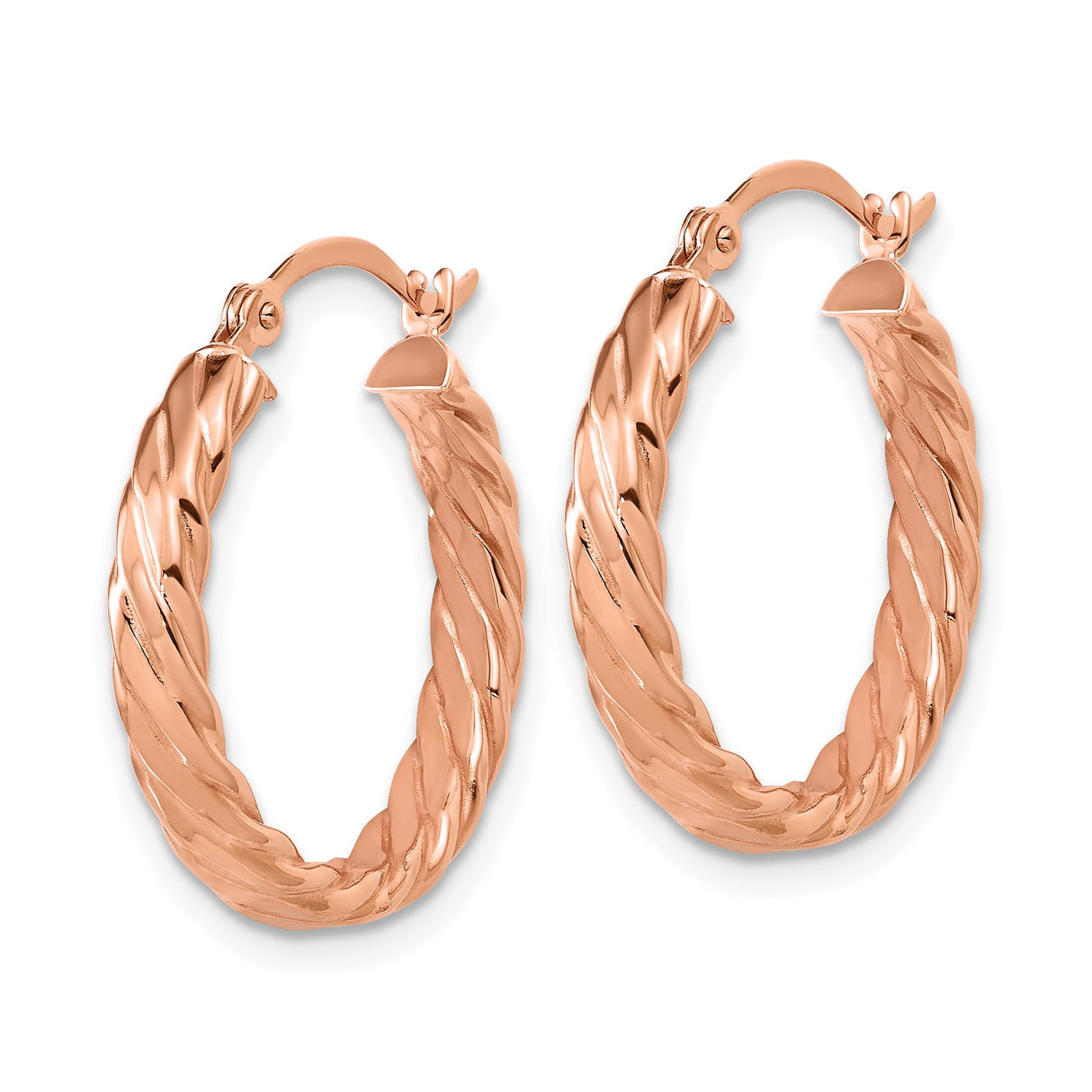 14k Rose Gold Hoop Earrings, Twisted Textured Rope Design, Lightweight Minimalist Style for Women