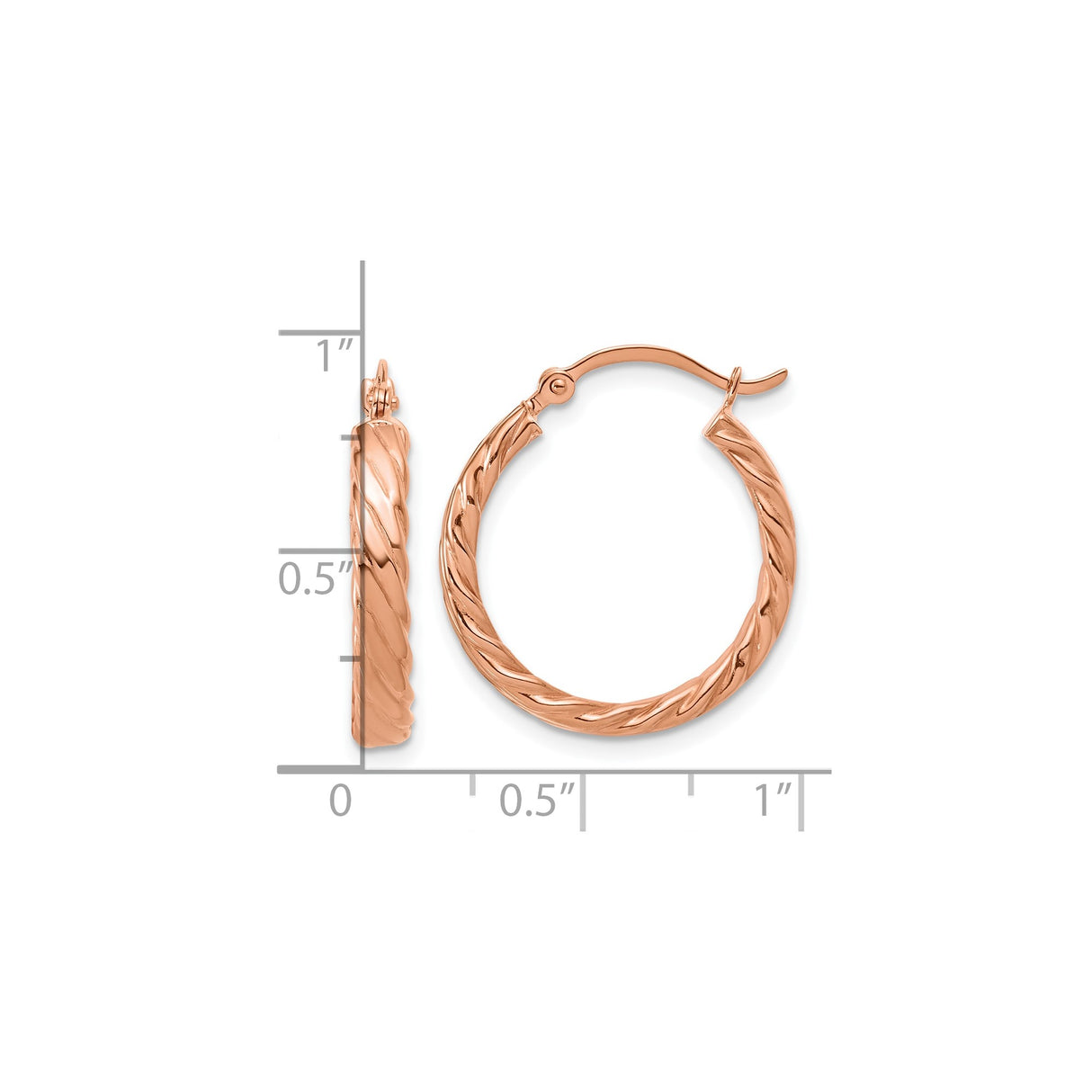 14k Rose Gold Hoop Earrings, Twisted Textured Rope Design, Lightweight Minimalist Style for Women