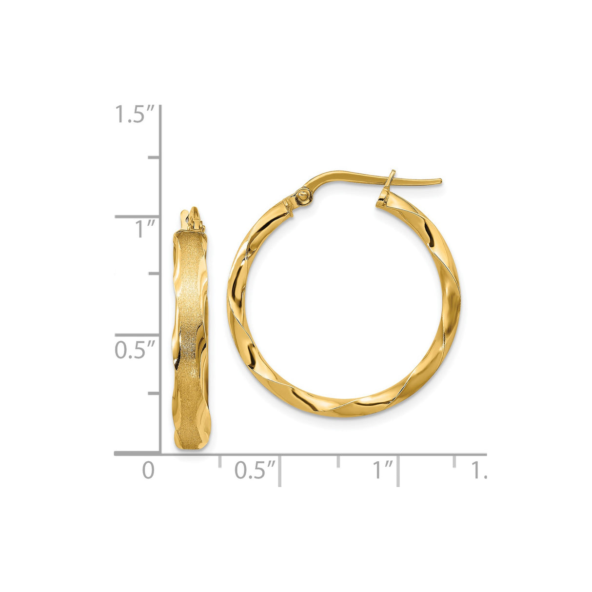 14k Yellow Gold Twisted Hoop Earrings, Polished and Textured Finish, Lightweight Classic Design