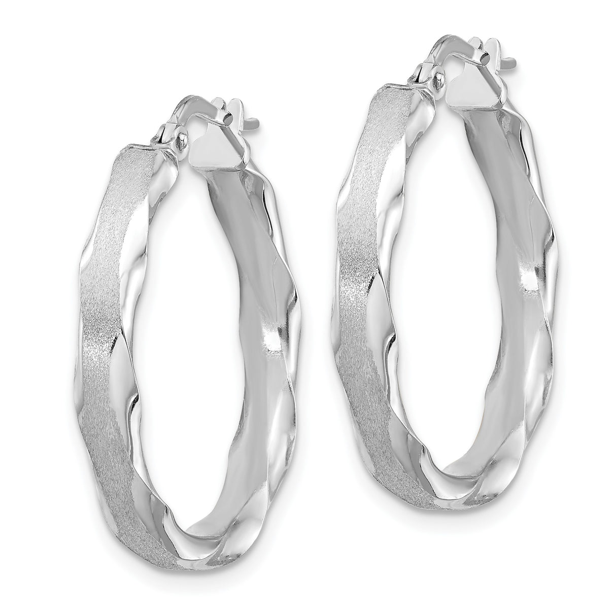14k White Gold Twisted Hoop Earrings with Satin Polished Finish, Minimalist Modern Style