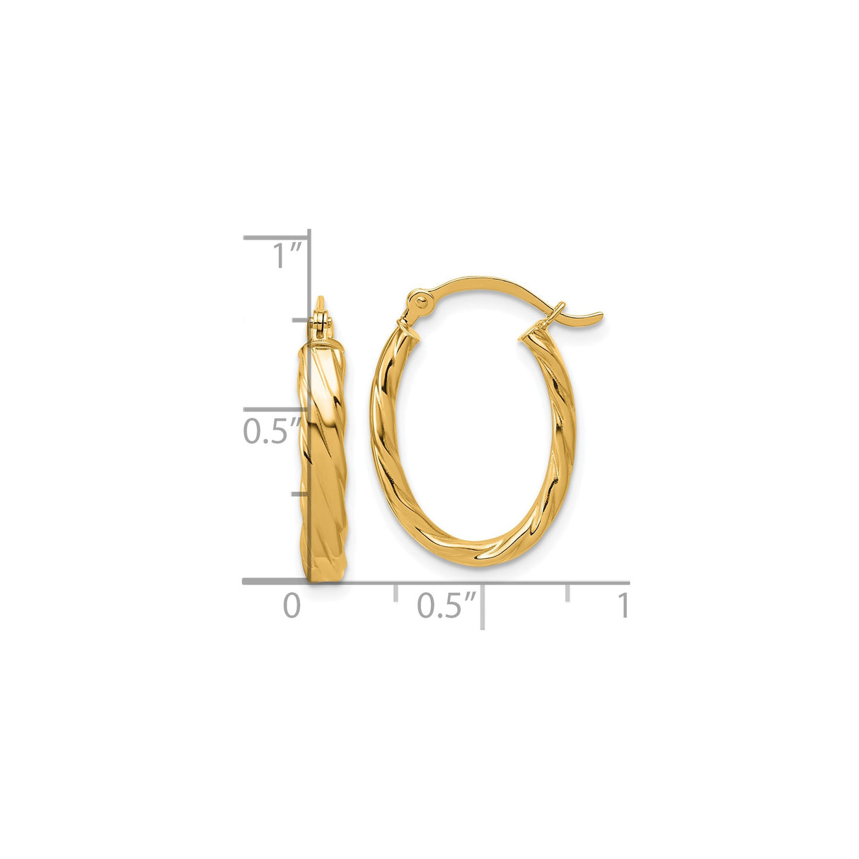 14k Yellow Gold Twisted Oval Hoop Earrings with Polished Finish and Hinged Closure