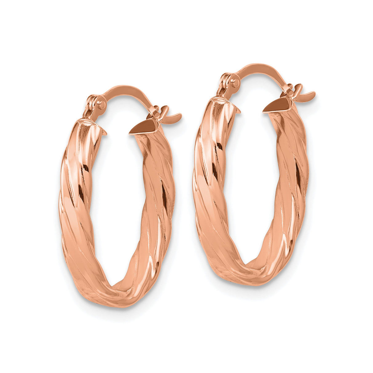 14k Rose Gold Twisted Oval Hoop Earrings with Polished and Textured Finish