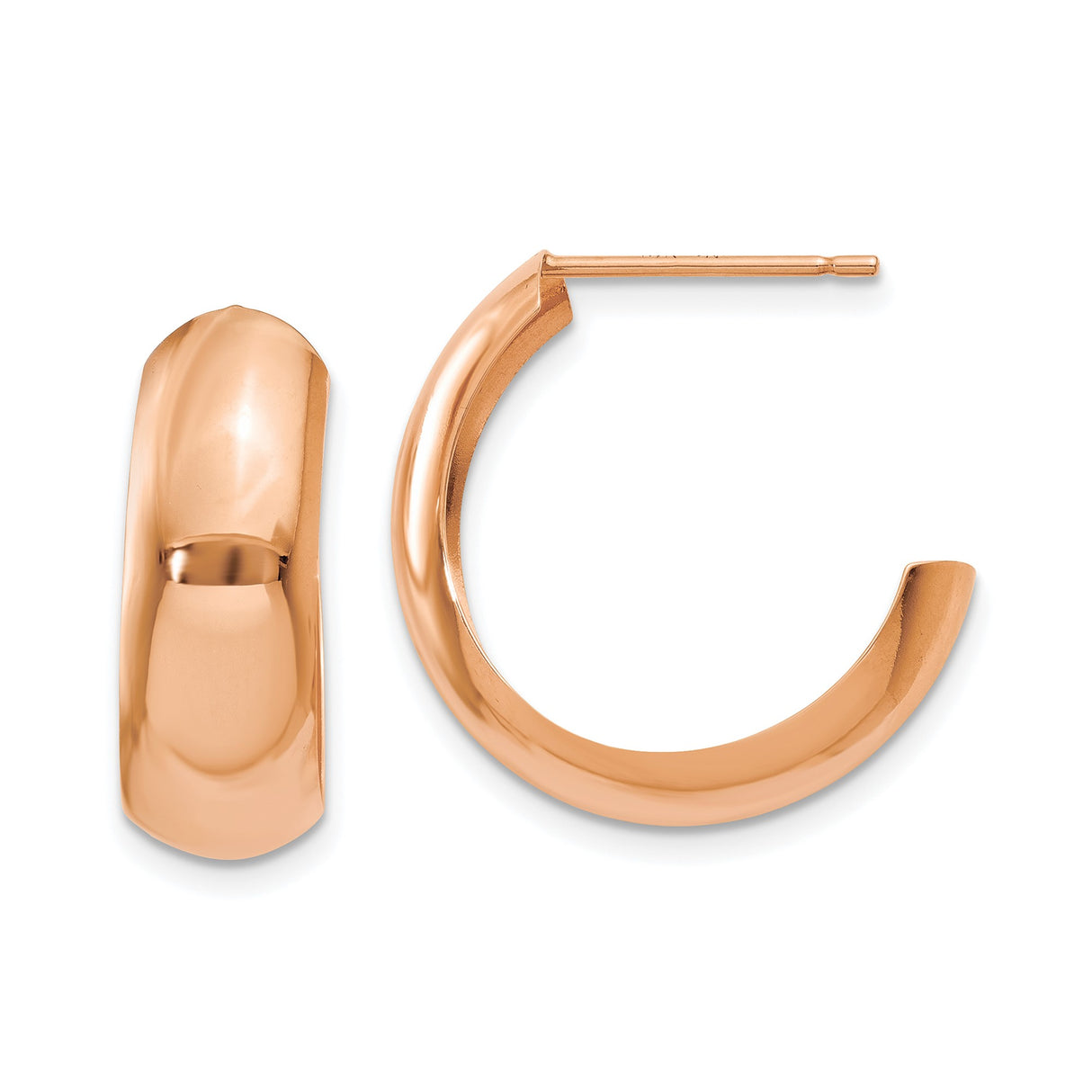 14k Rose Gold Hoop Earrings, Half-Round Polished Finish, Minimalist Lightweight Design