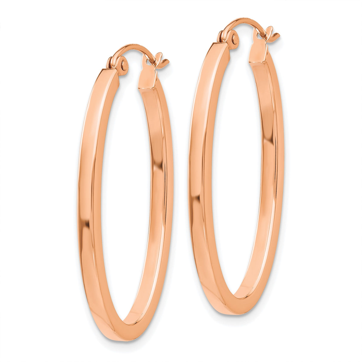 14k Rose Gold Oval Hoop Earrings, Lightweight Polished Minimalist Style for Women