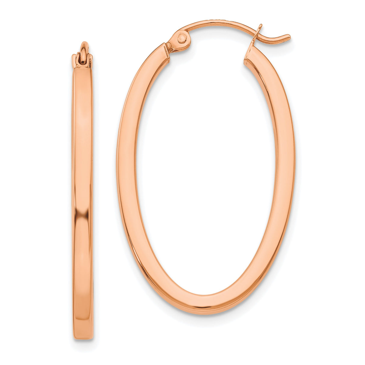 14k Rose Gold Oval Hoop Earrings, Lightweight Polished Minimalist Style for Women