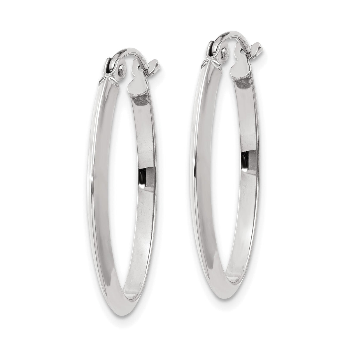 14k White Gold Hoop Earrings, Minimalist Oval Design with Polished Finish, Hinge Clasp
