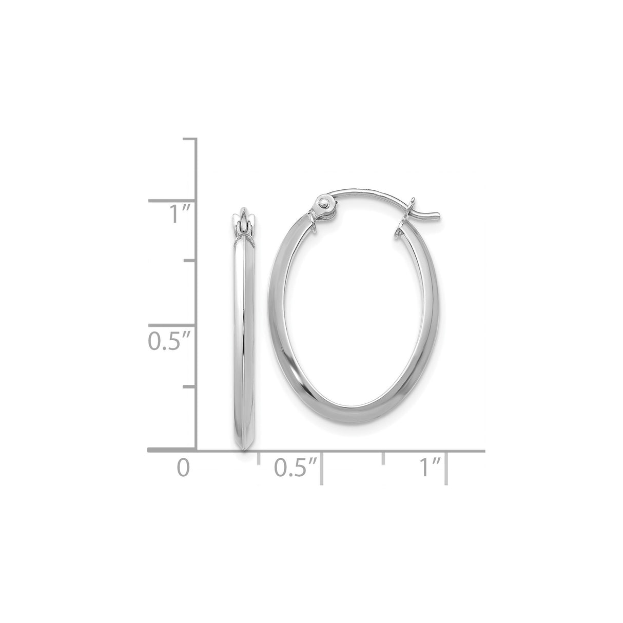 14k White Gold Hoop Earrings, Minimalist Oval Design with Polished Finish, Hinge Clasp
