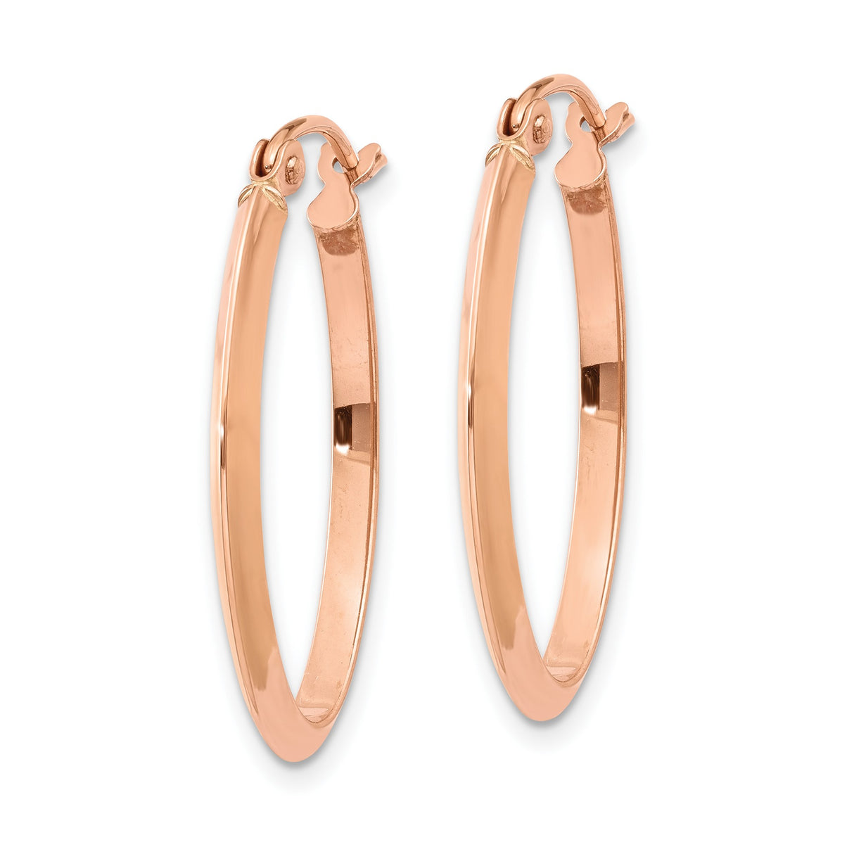 14k Rose Gold Oval Hoop Earrings with Smooth High-Polish Finish, Hinged Back, Lightweight Design