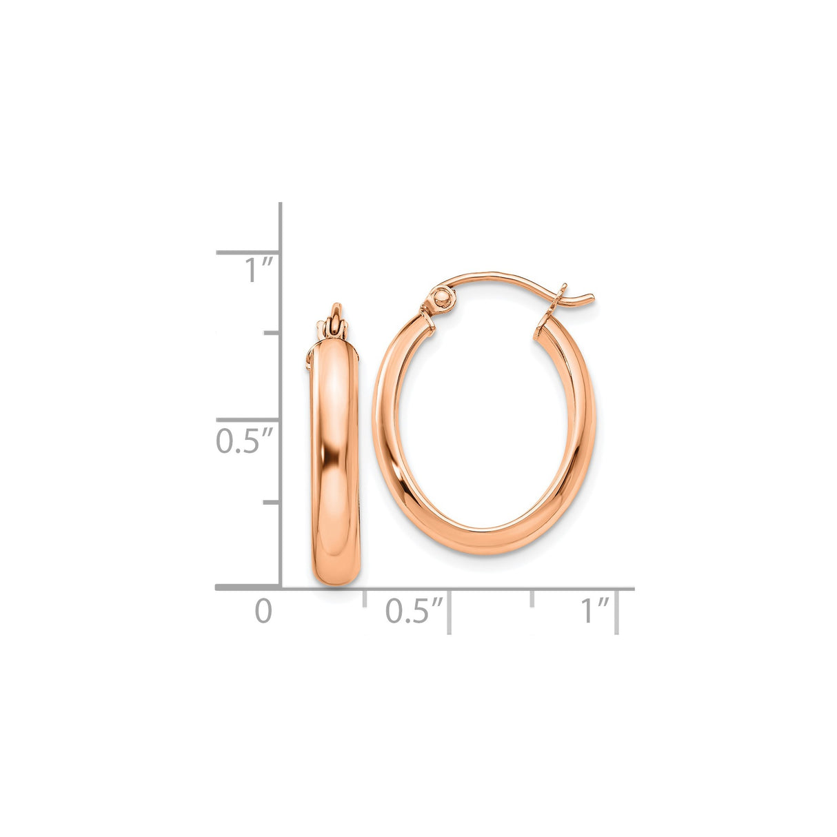 14k Rose Gold Oval Hoop Earrings, Lightweight High Polish Minimalist Style for Women