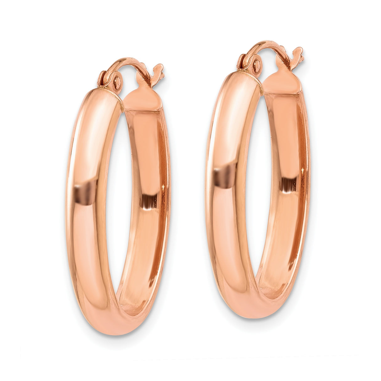 14k Rose Gold Oval Hoop Earrings, Sleek Lightweight Minimalist Style For Women