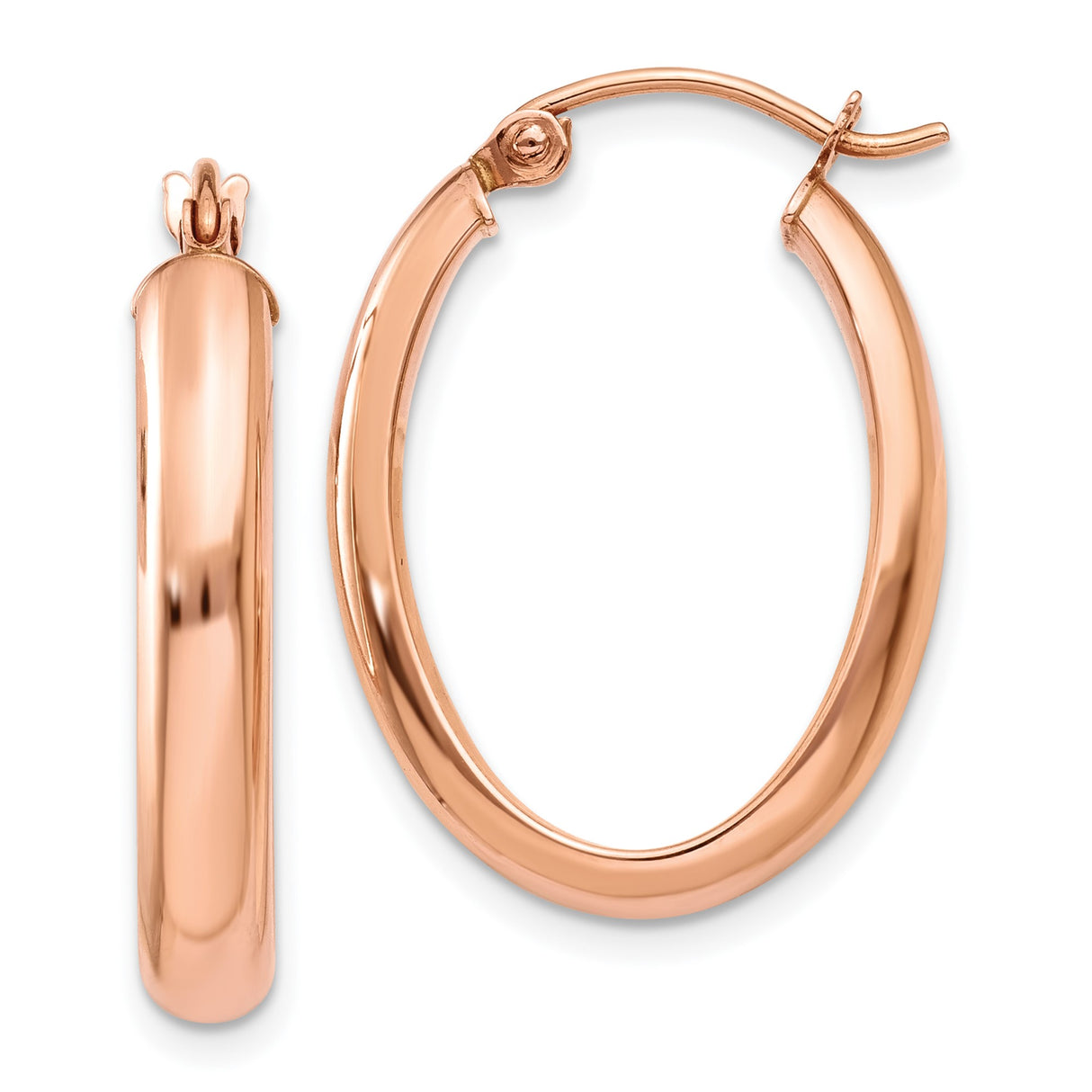 14k Rose Gold Oval Hoop Earrings, Sleek Lightweight Minimalist Style For Women