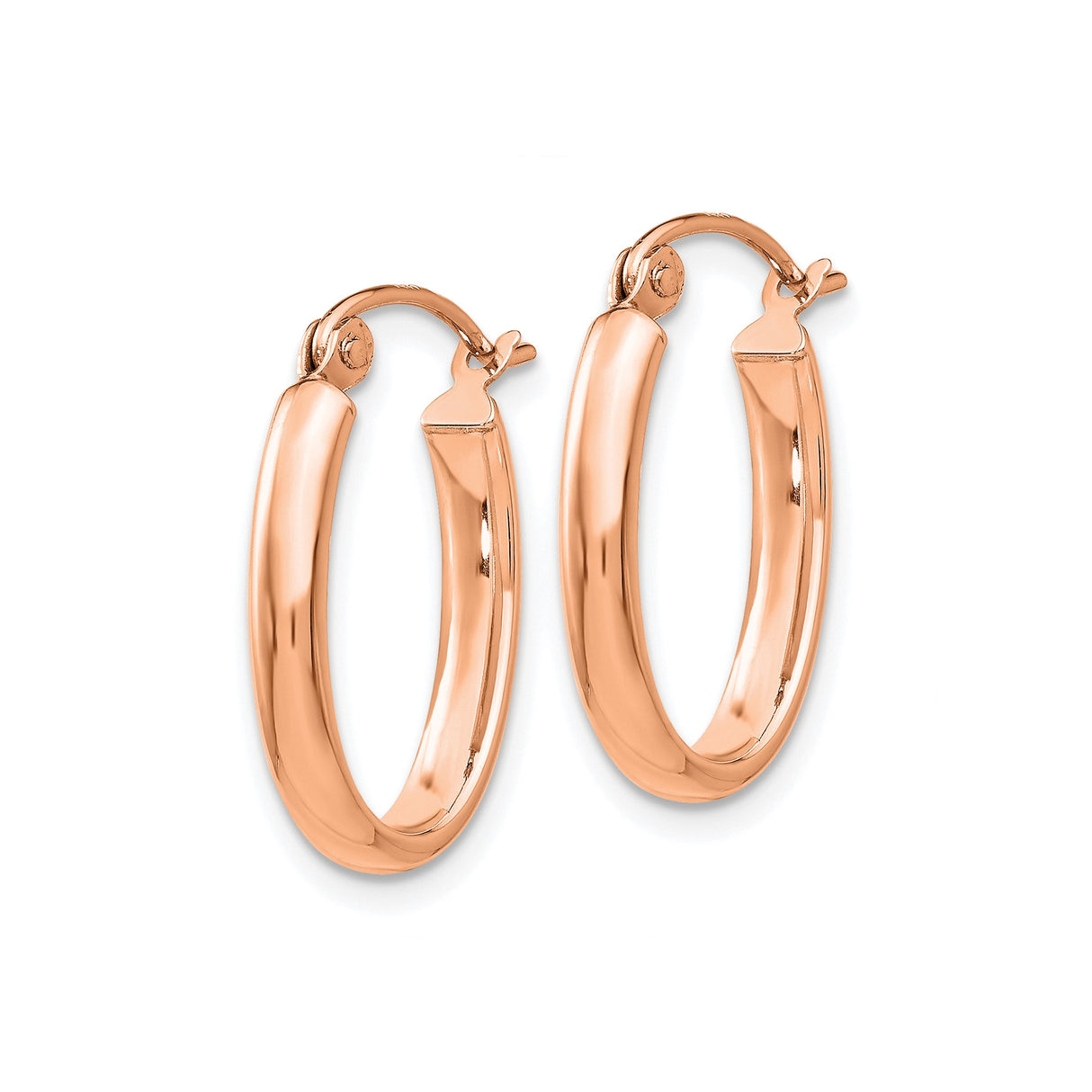 14k Rose Gold Oval Hoop Earrings, Polished Finish, Snap Back, Lightweight Tube Design