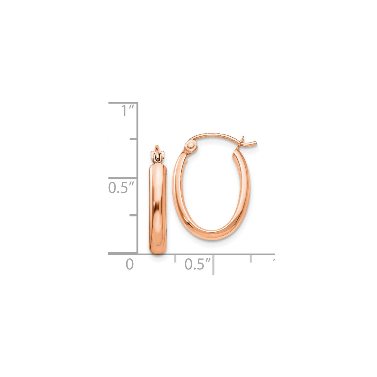 14k Rose Gold Oval Hoop Earrings, Polished Finish, Snap Back, Lightweight Tube Design