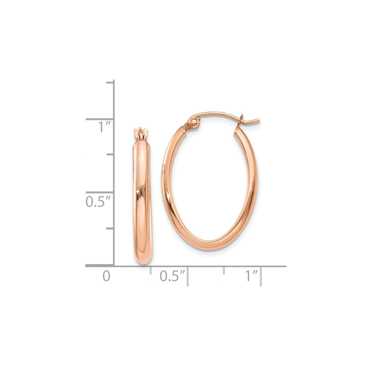 14k Rose Gold Oval Hoop Earrings, Polished Finish with Latch Back, Lightweight Modern Design