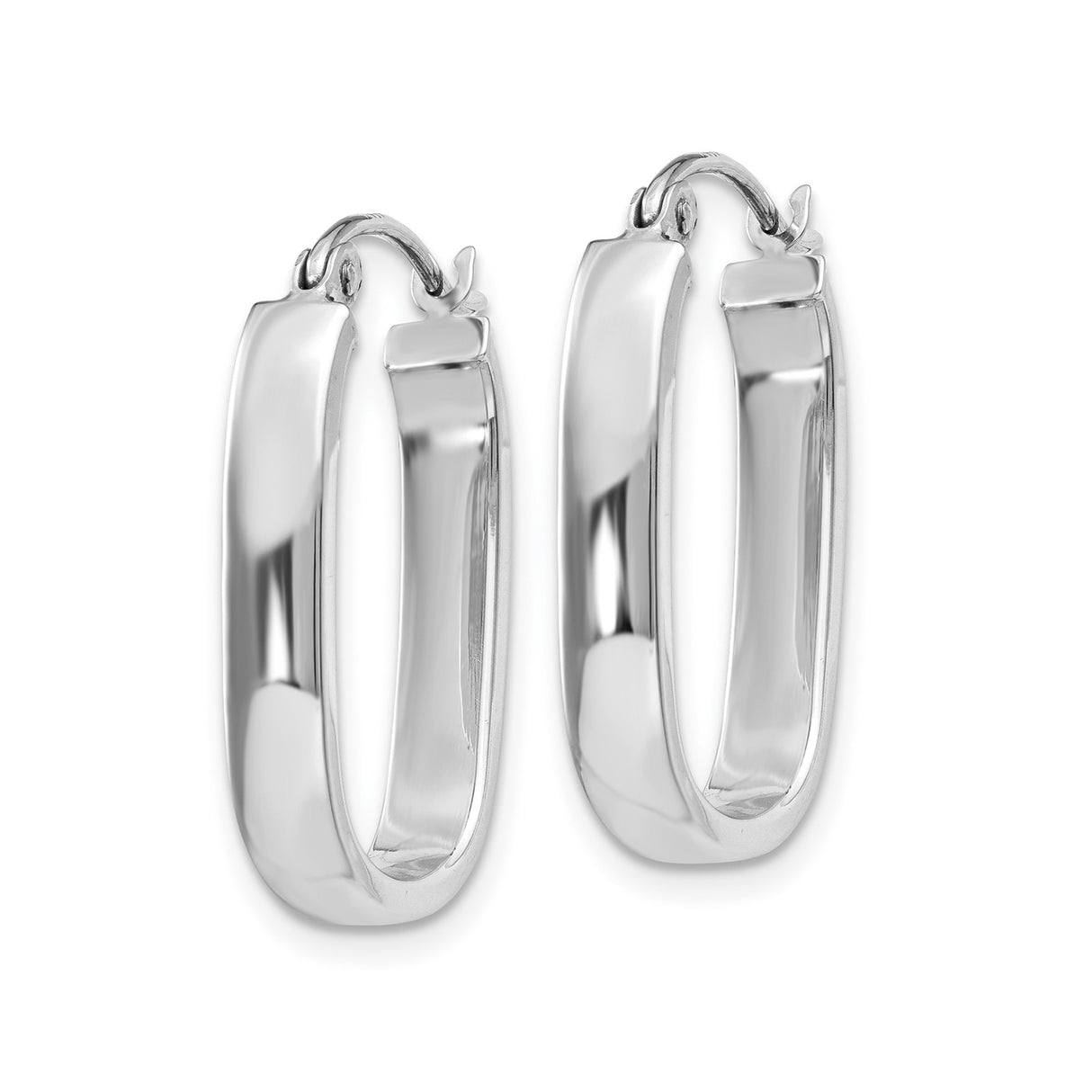 14k White Gold Oval Hoop Earrings, High Polish Finish, Sleek Minimalist Design for Women