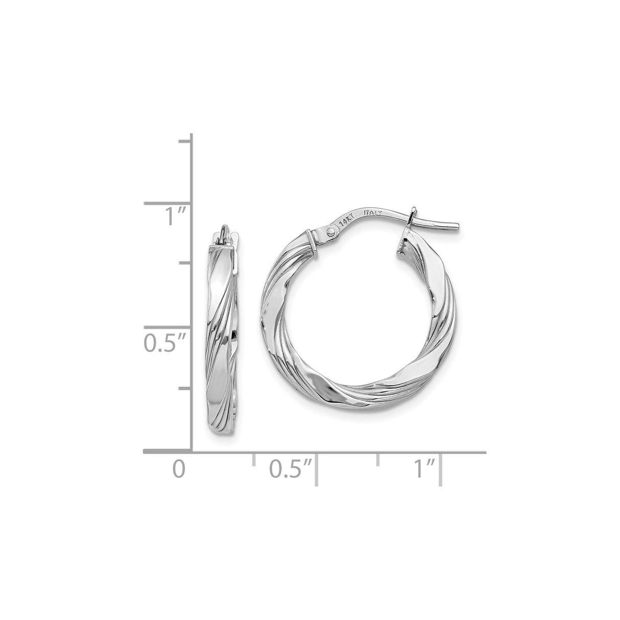 14k White Gold Twisted Hoop Earrings with Polished and Textured Finish, Lightweight Modern Design