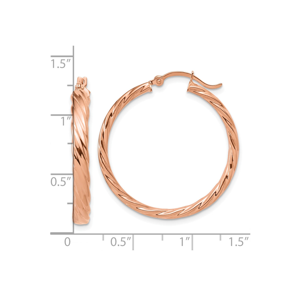 14k Rose Gold Twisted Hoop Earrings with High Polish Finish, Lightweight Rope Design