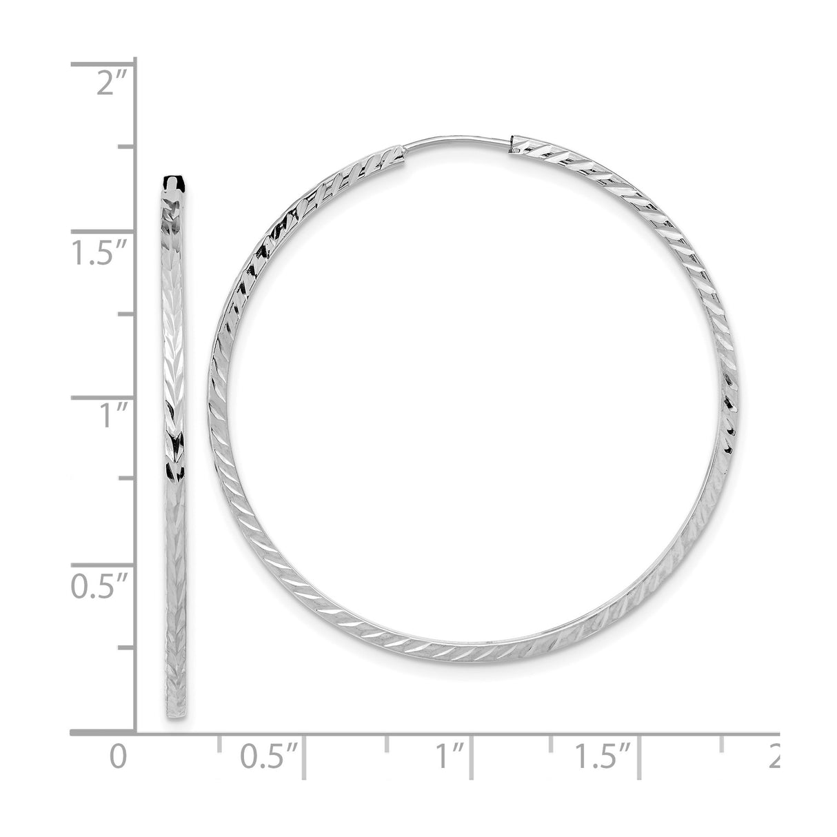 14k White Gold Hoop Earrings, Diamond Cut Endless Design, Lightweight Classic Textured Style