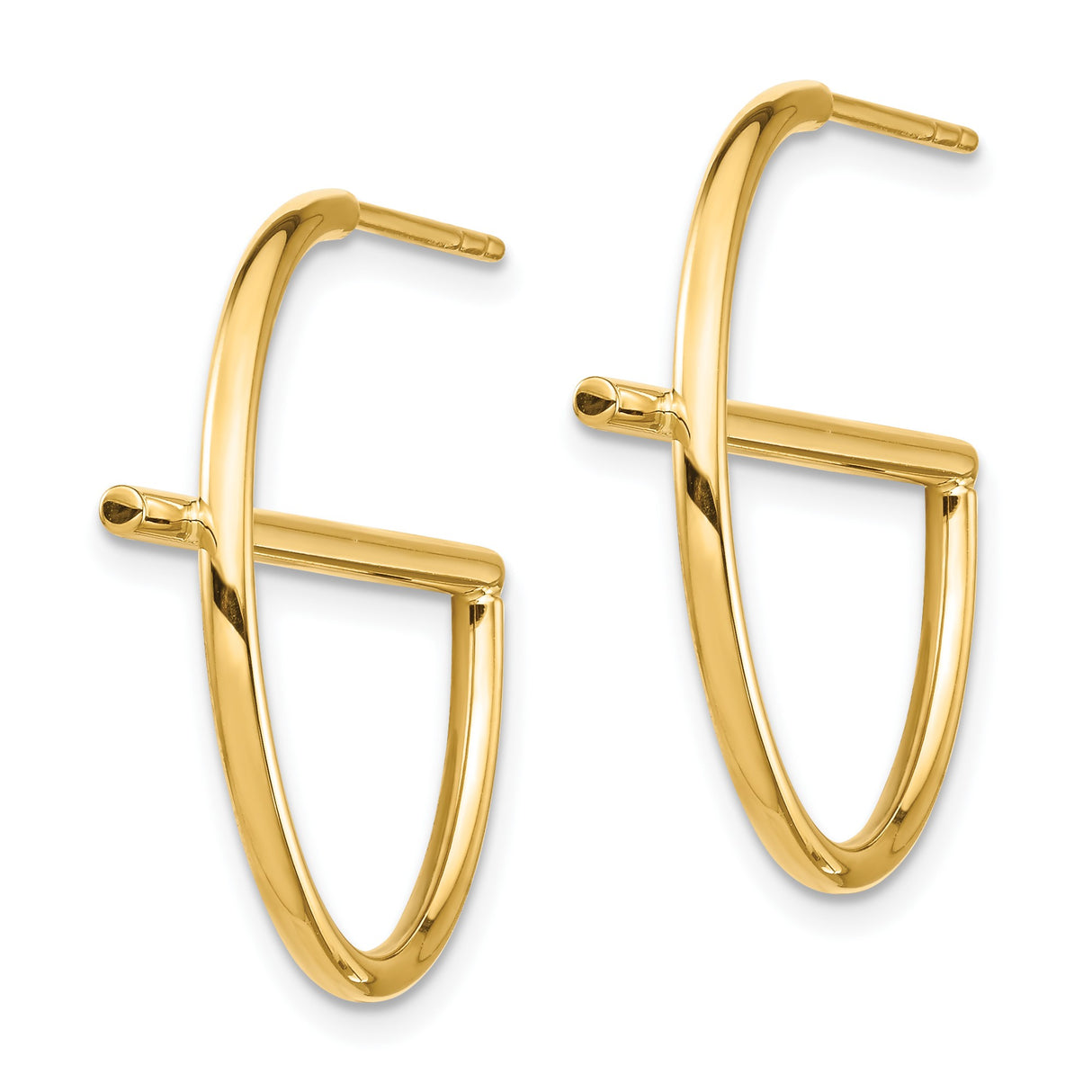 14k Yellow Gold Hoop Earrings with Geometric Half-Circle Bar Design, Modern Minimalist Style