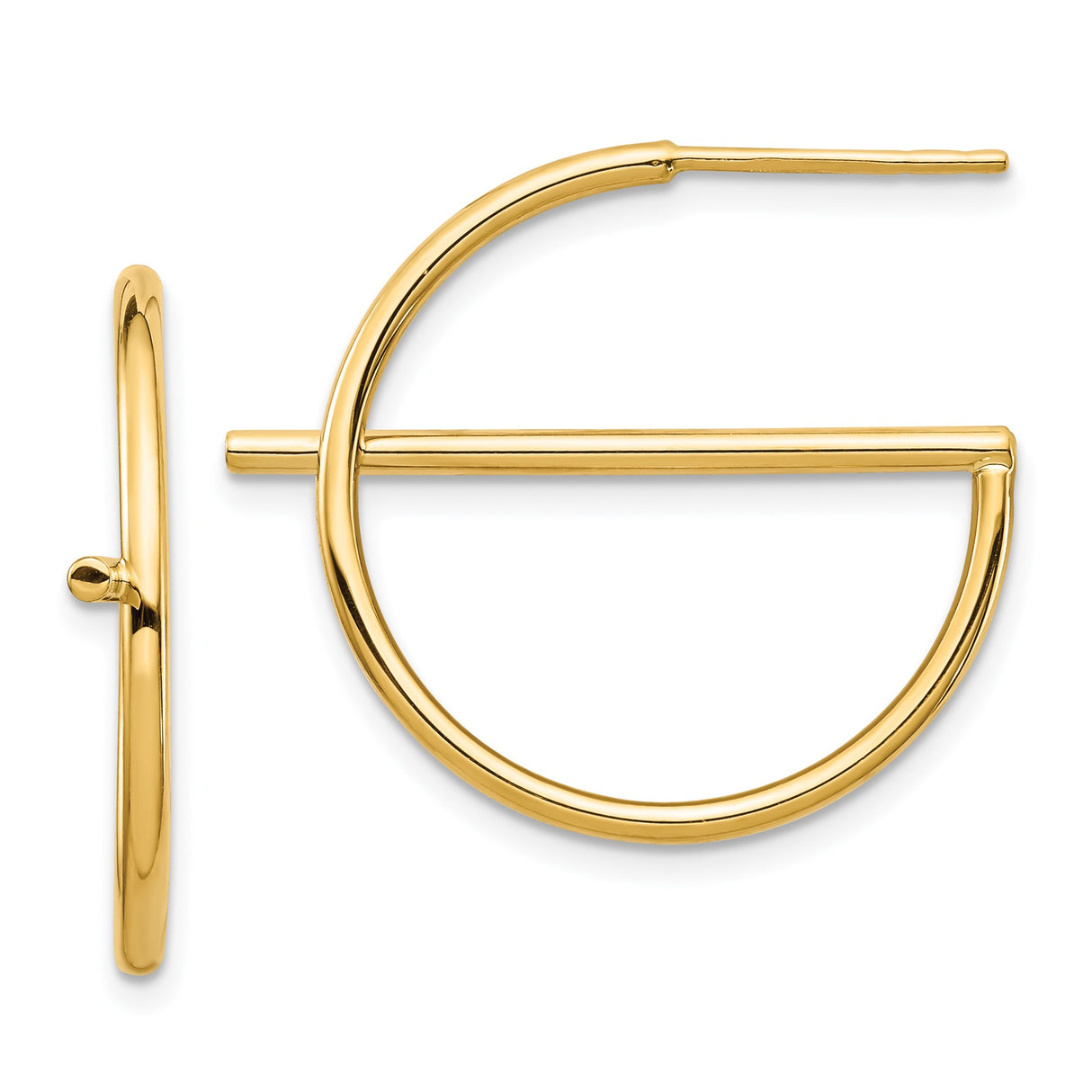 14k Yellow Gold Hoop Earrings with Geometric Half-Circle Bar Design, Modern Minimalist Style