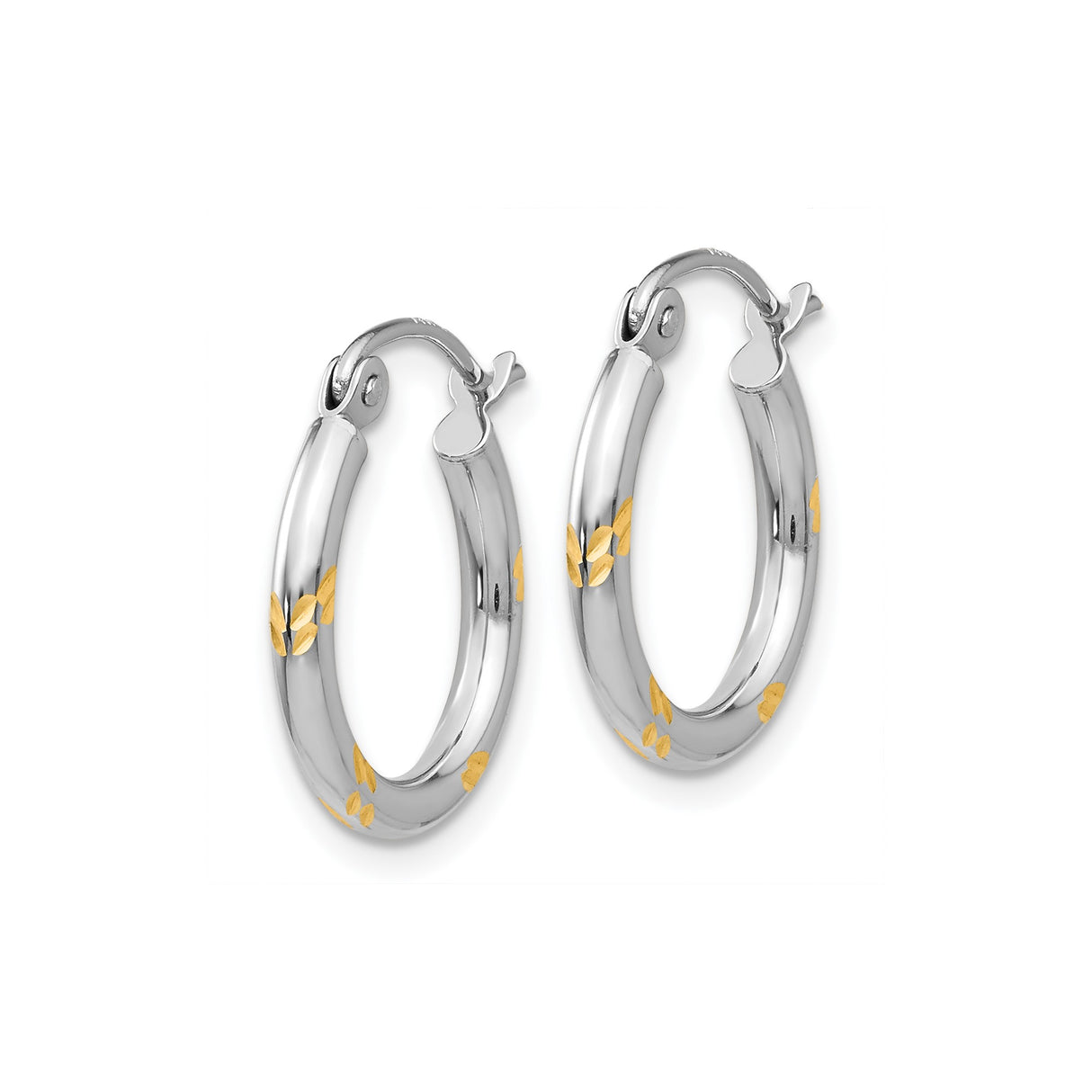 14k White Gold Hoop Earrings with Yellow Gold Floral Accents, Two-Tone Design