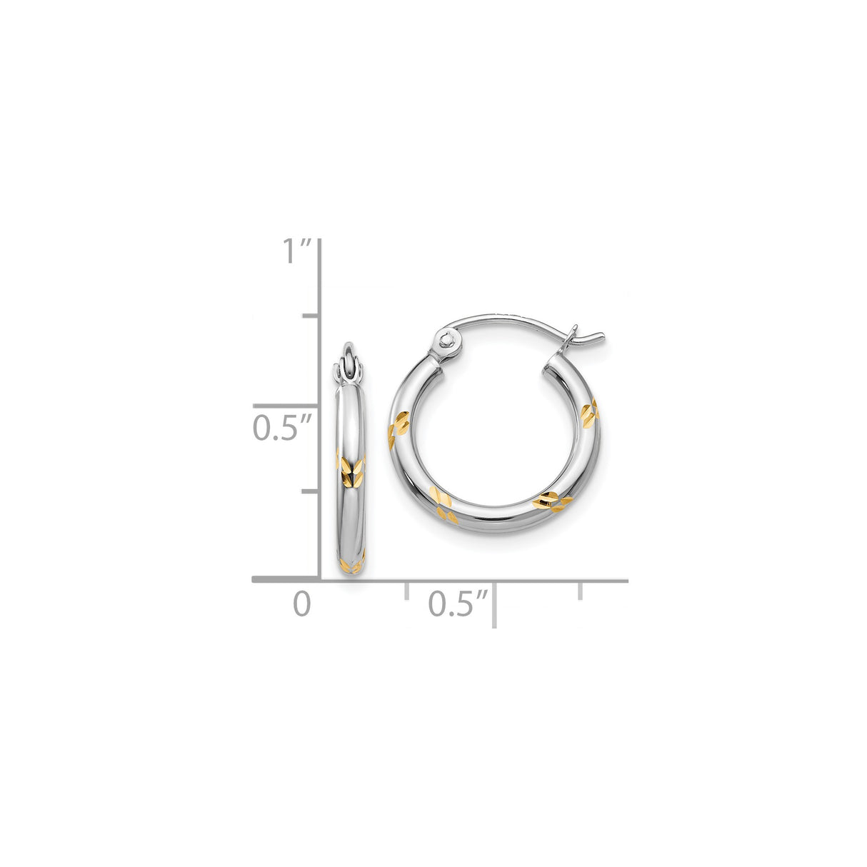 14k White Gold Hoop Earrings with Yellow Gold Floral Accents, Two-Tone Design