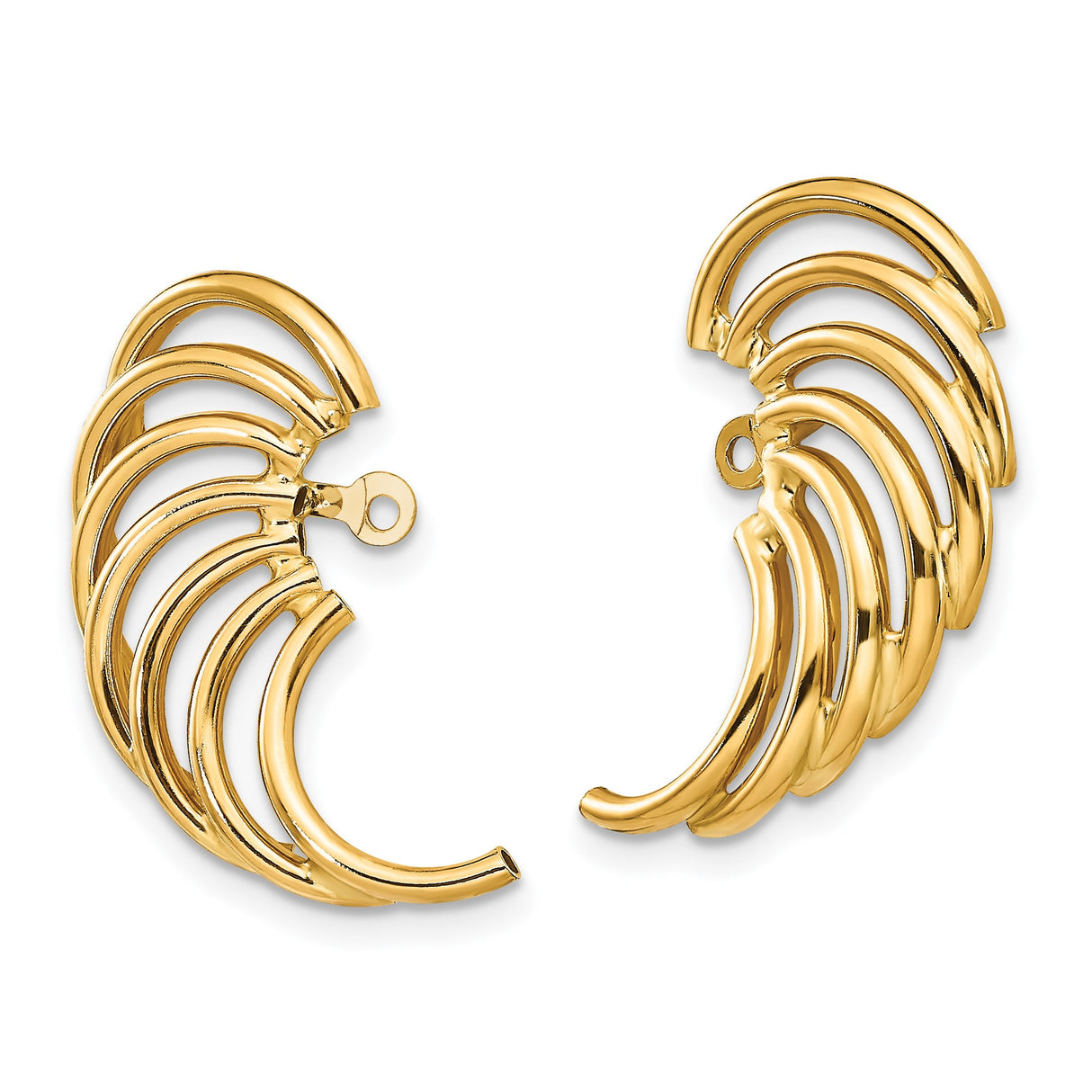 14k Yellow Gold Half Hoop Earrings with Layered Open Swirl Design for Women