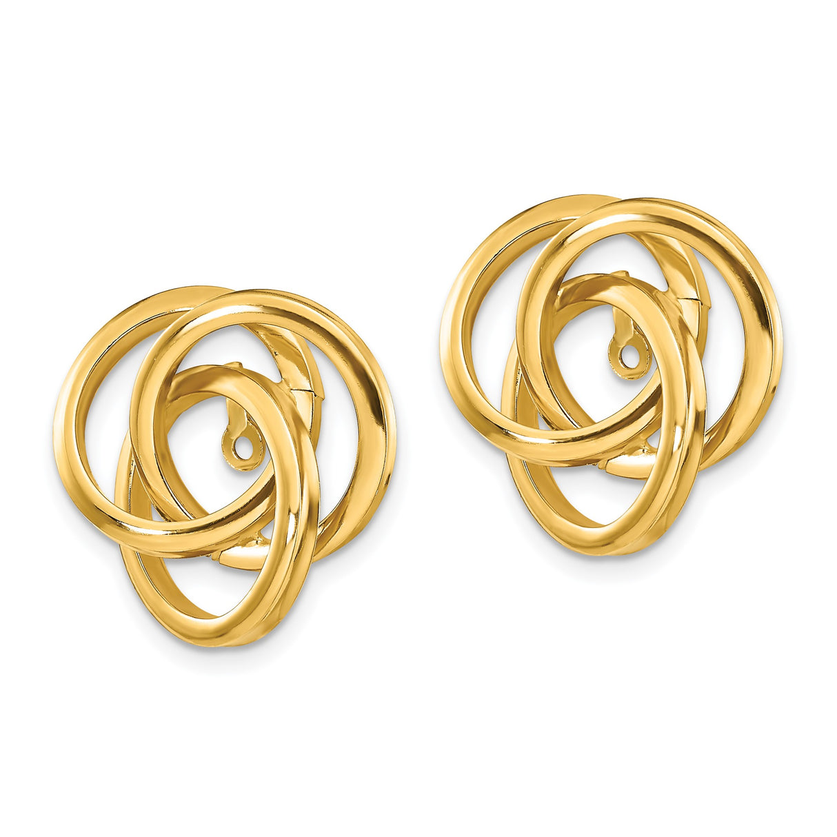 14k Yellow Gold Triple Hoop Interlocking Circle Earrings, Polished Contemporary Style