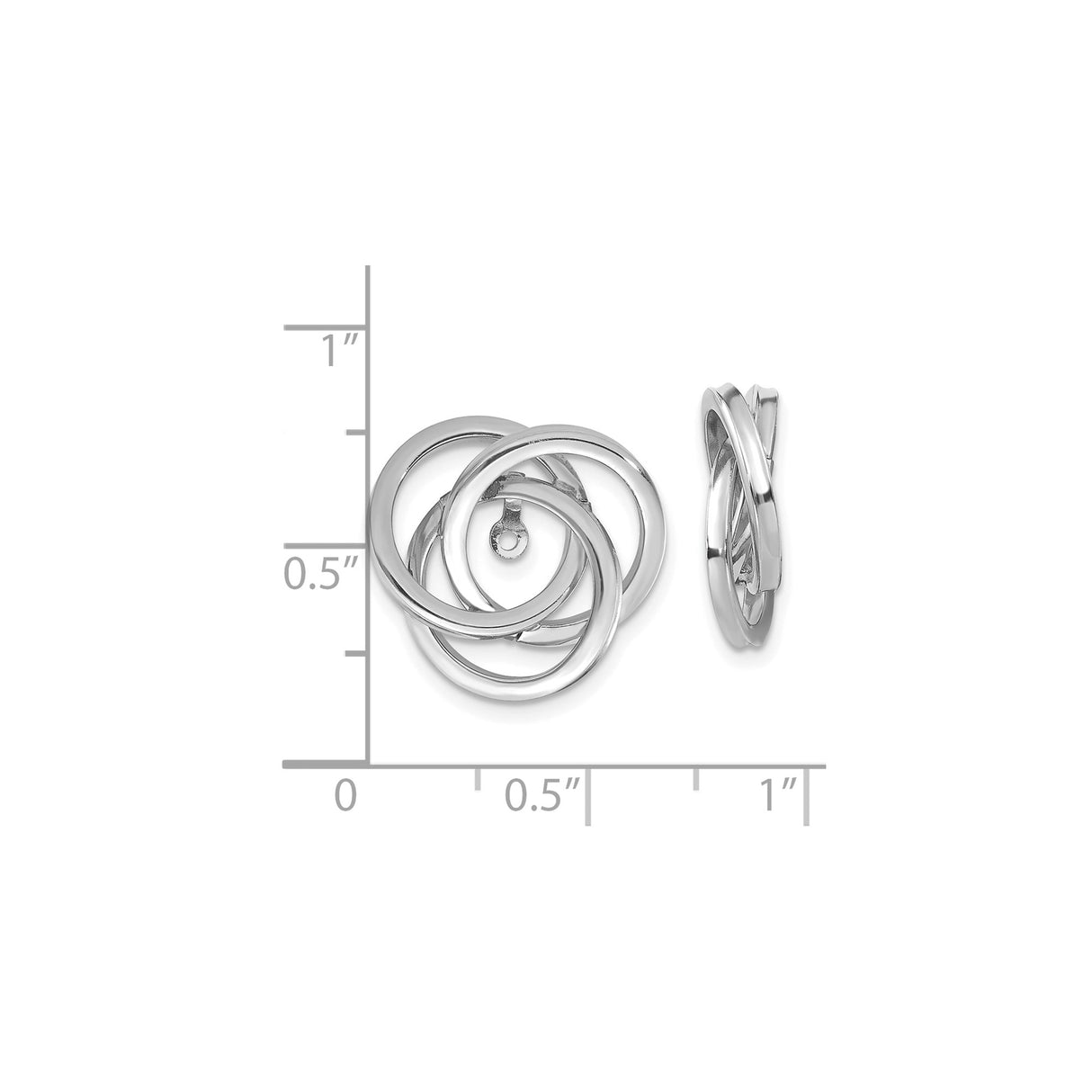 14k White Gold Interlocking Circle Pendant with Three Polished Rings, Hidden Bail Design