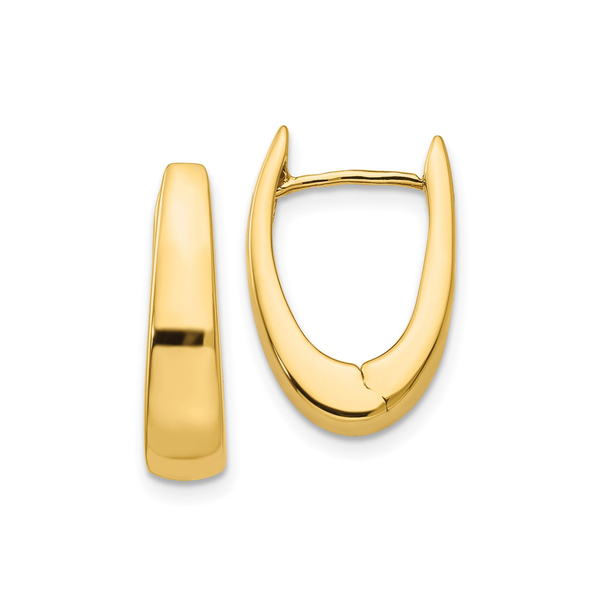 14k Yellow Gold Oval Hoop Earrings, Hinged Clasp, Smooth Polished Minimalist Design