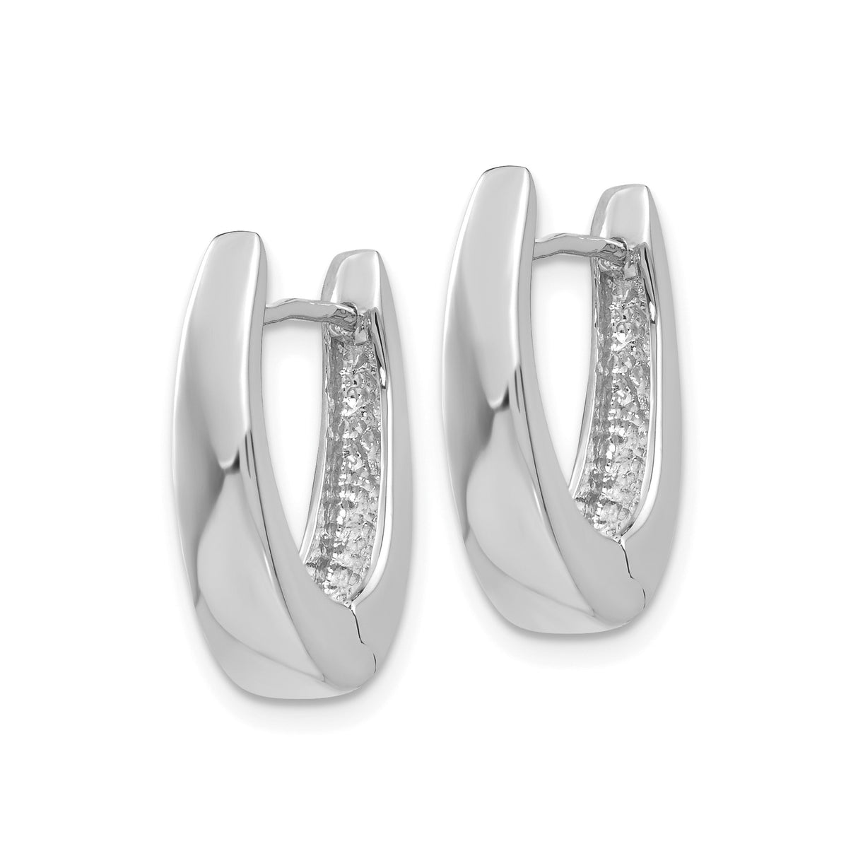 14k White Gold Huggie Hoop Earrings, Modern U-Shape Minimalist Oval Design for Women