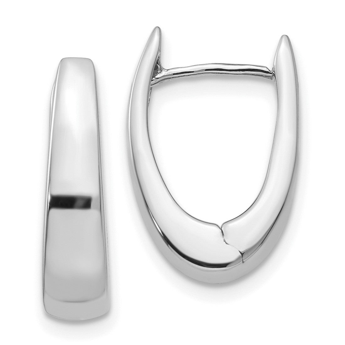 14k White Gold Huggie Hoop Earrings, Modern U-Shape Minimalist Oval Design for Women