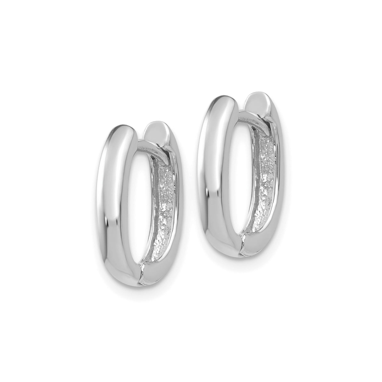 14k White Gold Hoop Earrings, Minimalist Hinged Design, Sleek Oval Shape, Lightweight Unisex Style