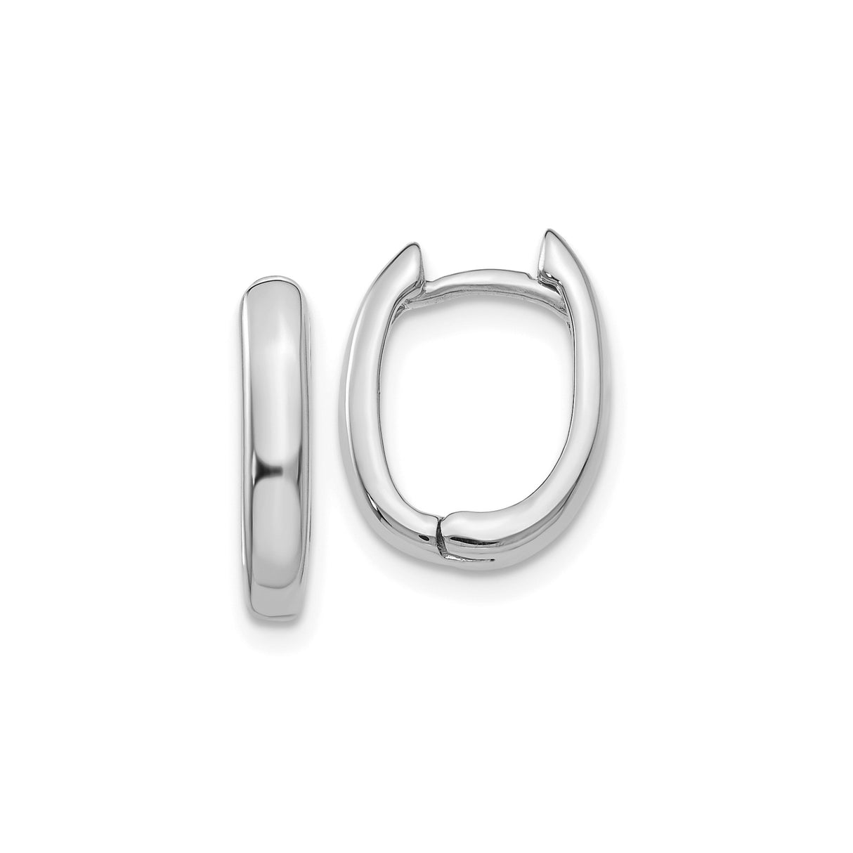 14k White Gold Hoop Earrings, Minimalist Hinged Design, Sleek Oval Shape, Lightweight Unisex Style
