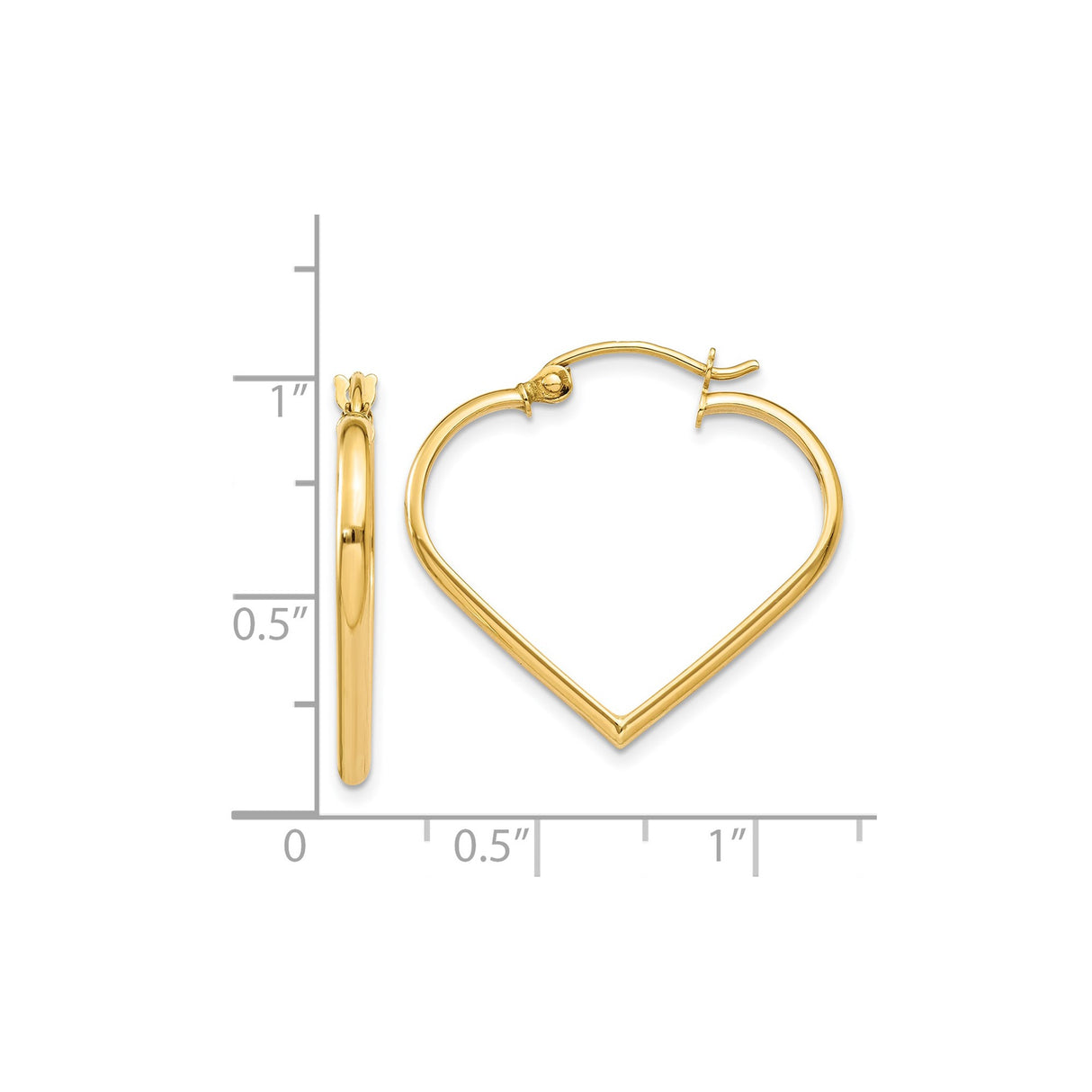 14k Yellow Gold Heart Shaped Hoop Earrings, Sleek Minimalist Design for Women