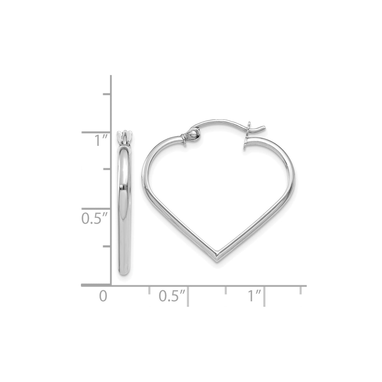 14k White Gold Heart Shaped Hoop Earrings, Minimalist Polished Design for Women