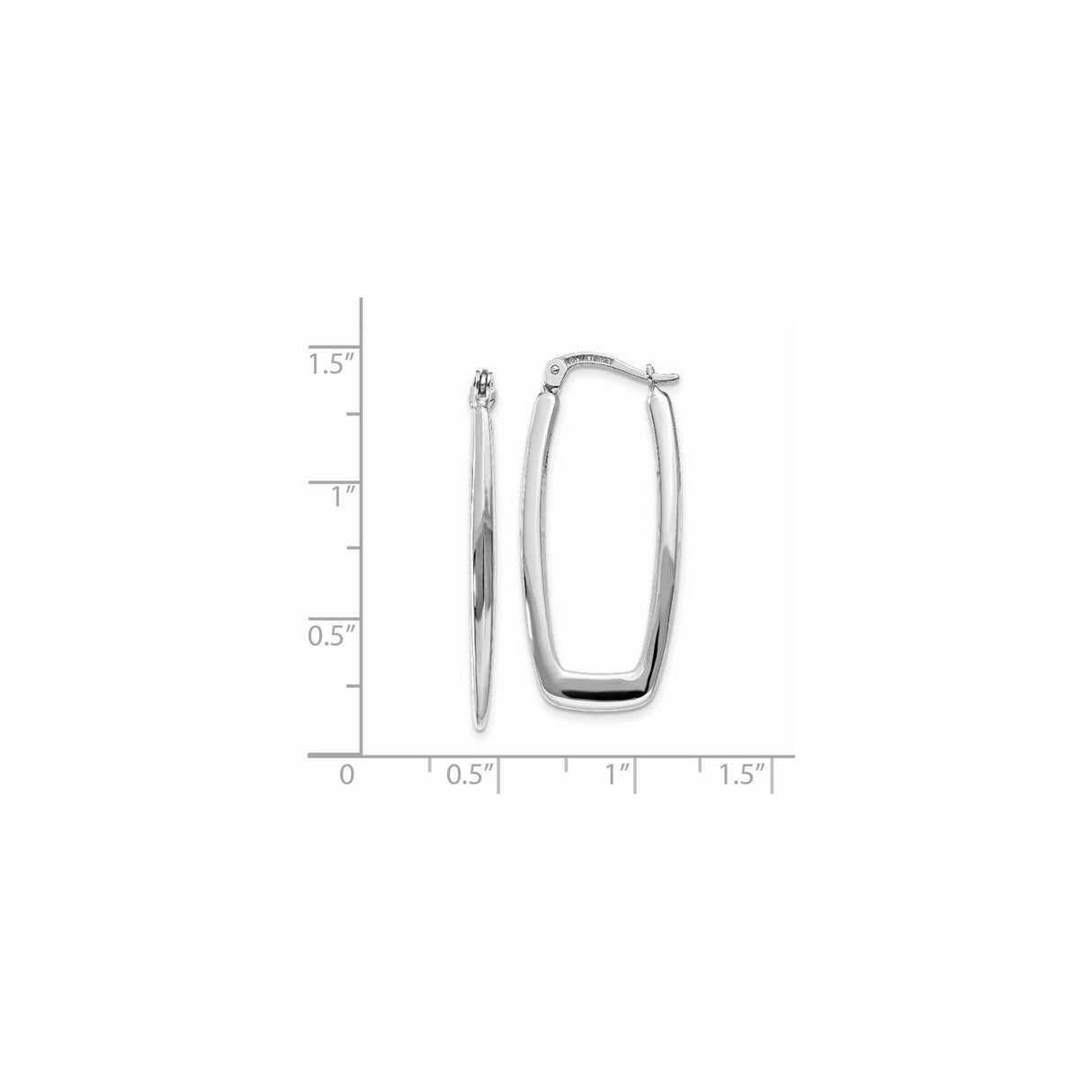 14k White Gold Rectangular Hoop Earrings, Sleek Modern Tube Style, Lightweight Minimalist Design
