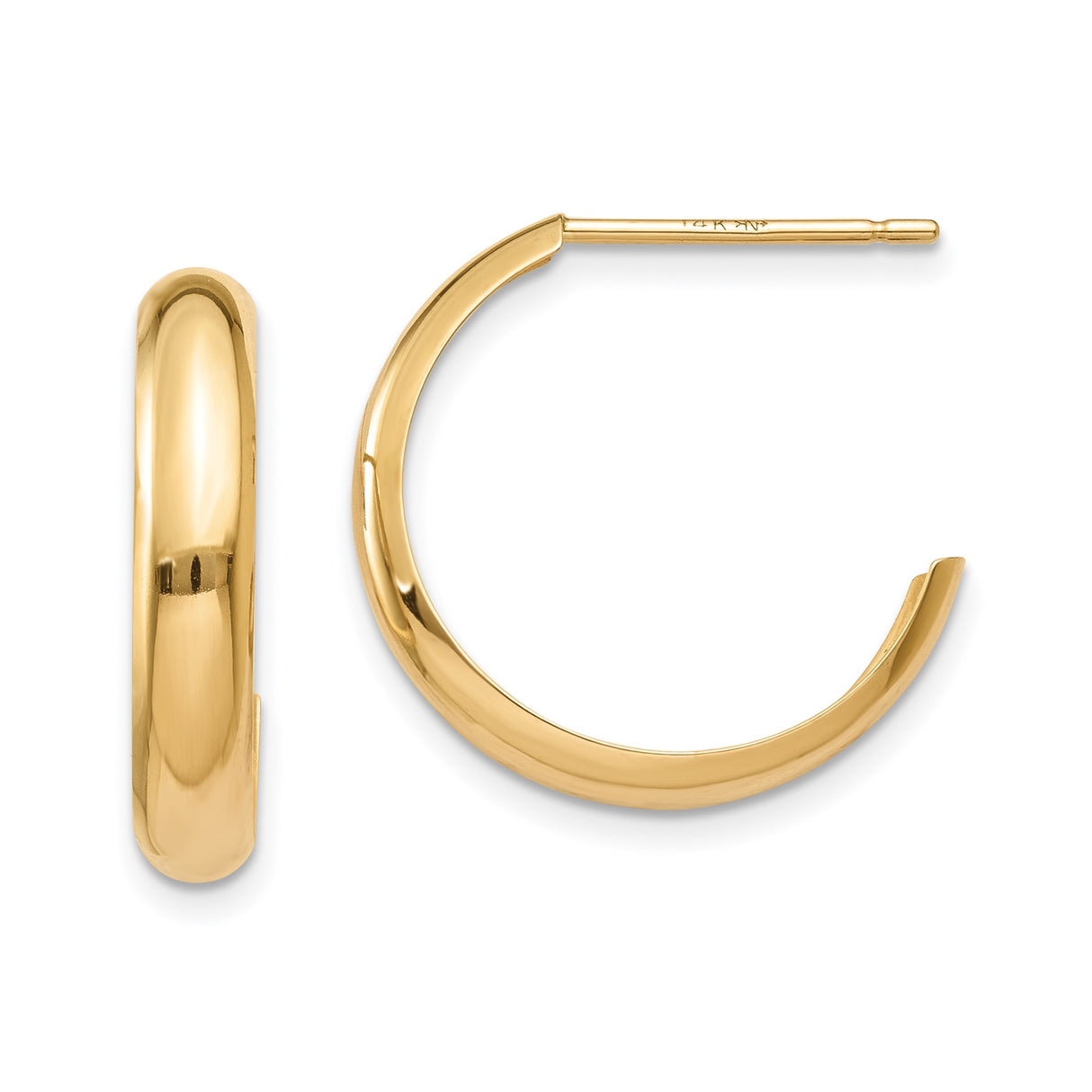 14k Yellow Gold Hoop Earrings, Classic Polished J Hoop Design for Women