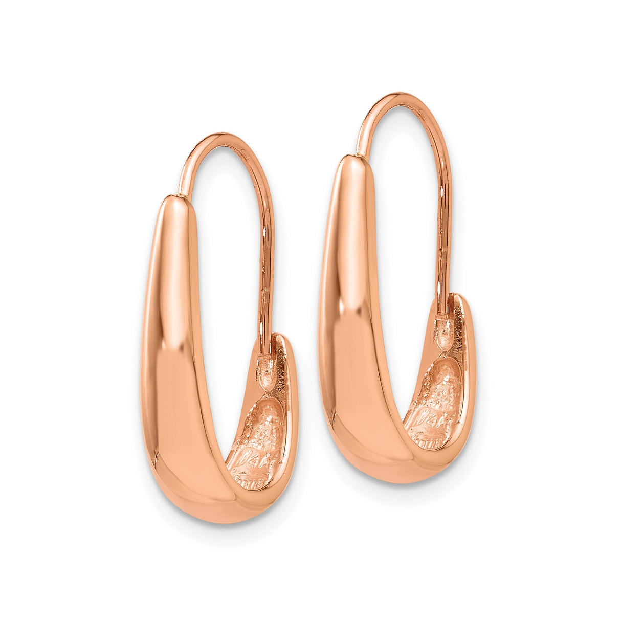 14k Rose Gold Hoop Earrings, Tapered Polished Lightweight Modern Design for Women