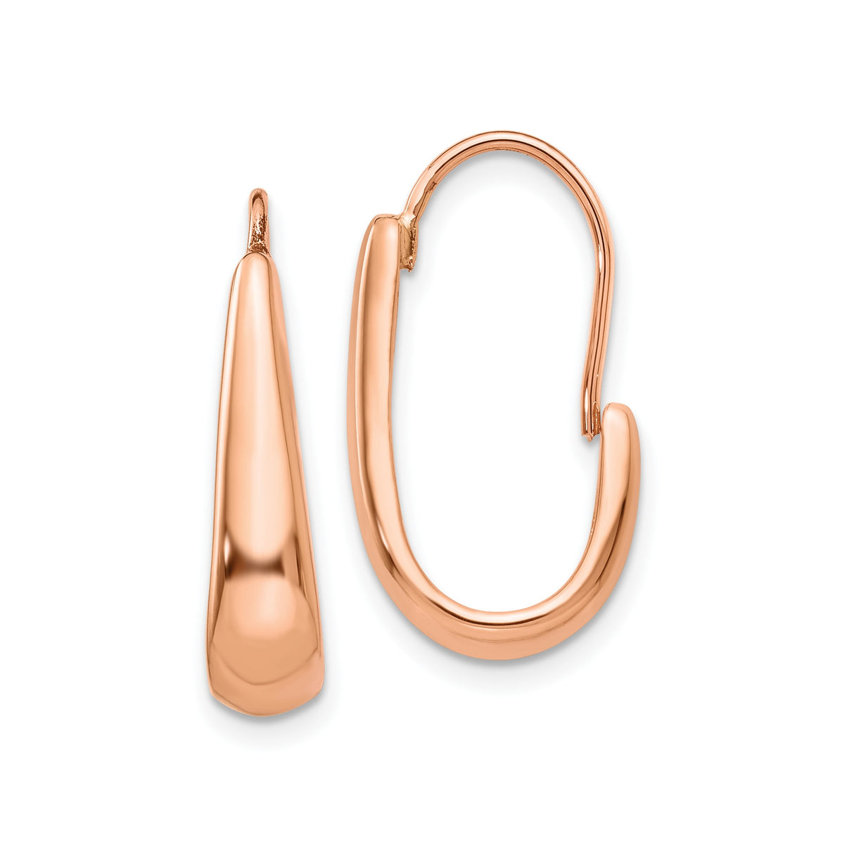 14k Rose Gold Hoop Earrings, Tapered Polished Lightweight Modern Design for Women