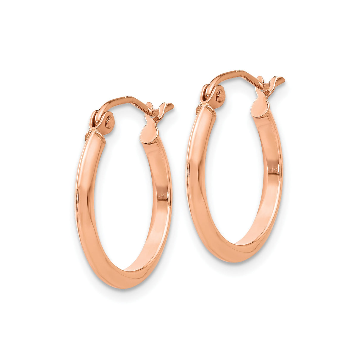 14k Rose Gold Hoop Earrings, Simple Round Polished Lightweight Classic Style for Women