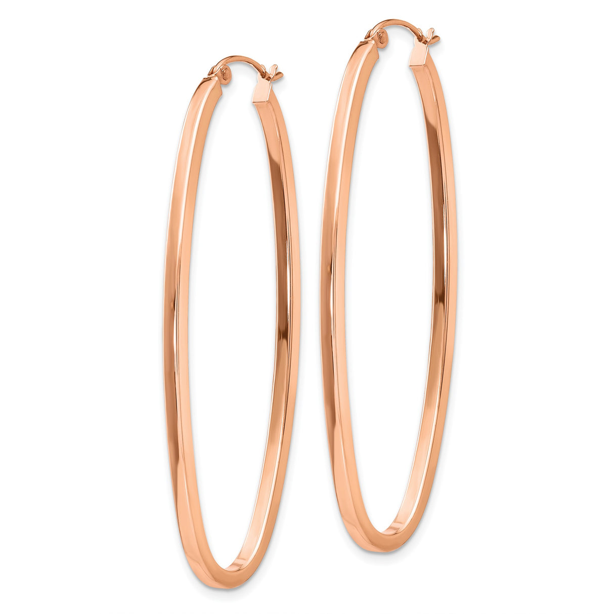 14k Rose Gold Oval Hoop Earrings, Lightweight Minimalist Design for Women