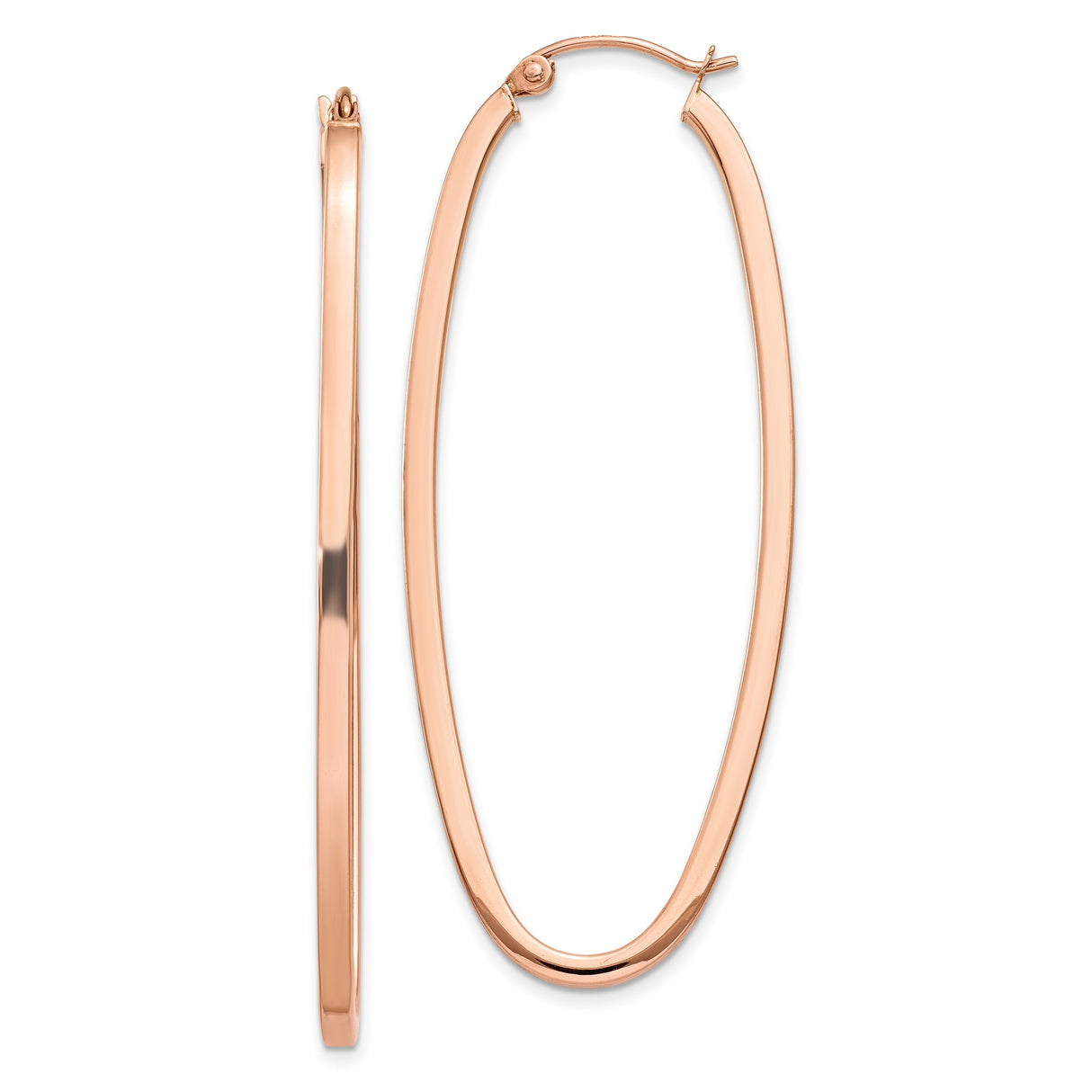14k Rose Gold Oval Hoop Earrings, Lightweight Minimalist Design for Women