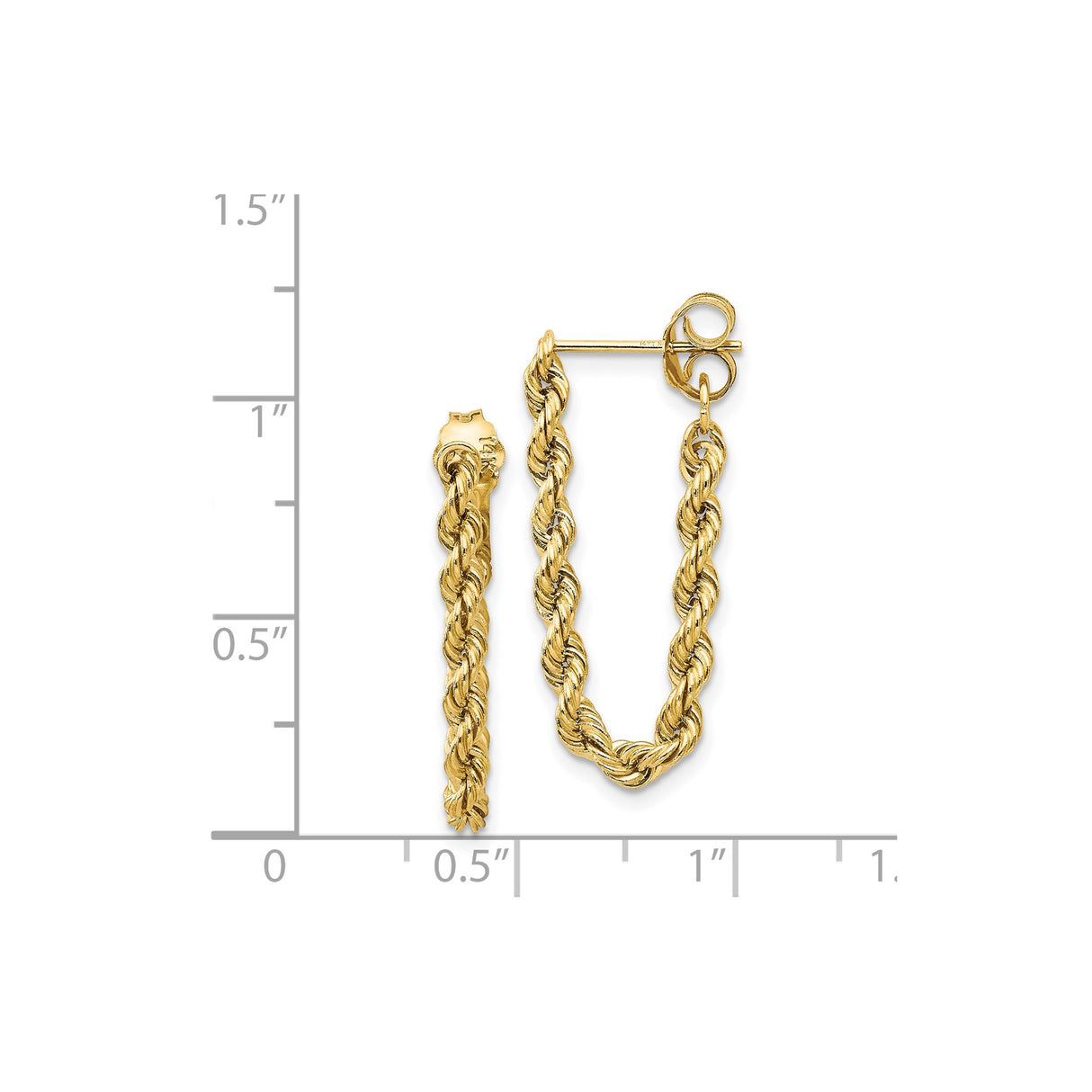 14k Yellow Gold Hoop Earrings with Twisted Rope Design, Lightweight Medium Size