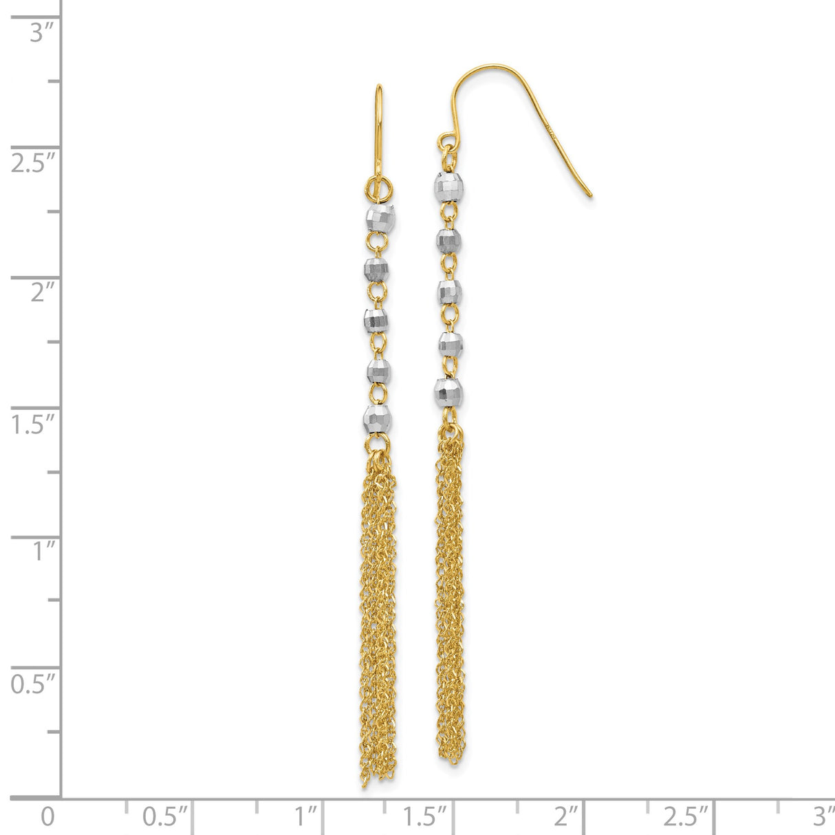 14k Yellow Gold Dangle Earrings with Two-Tone Beads, Long Chain Tassel Drops for Women