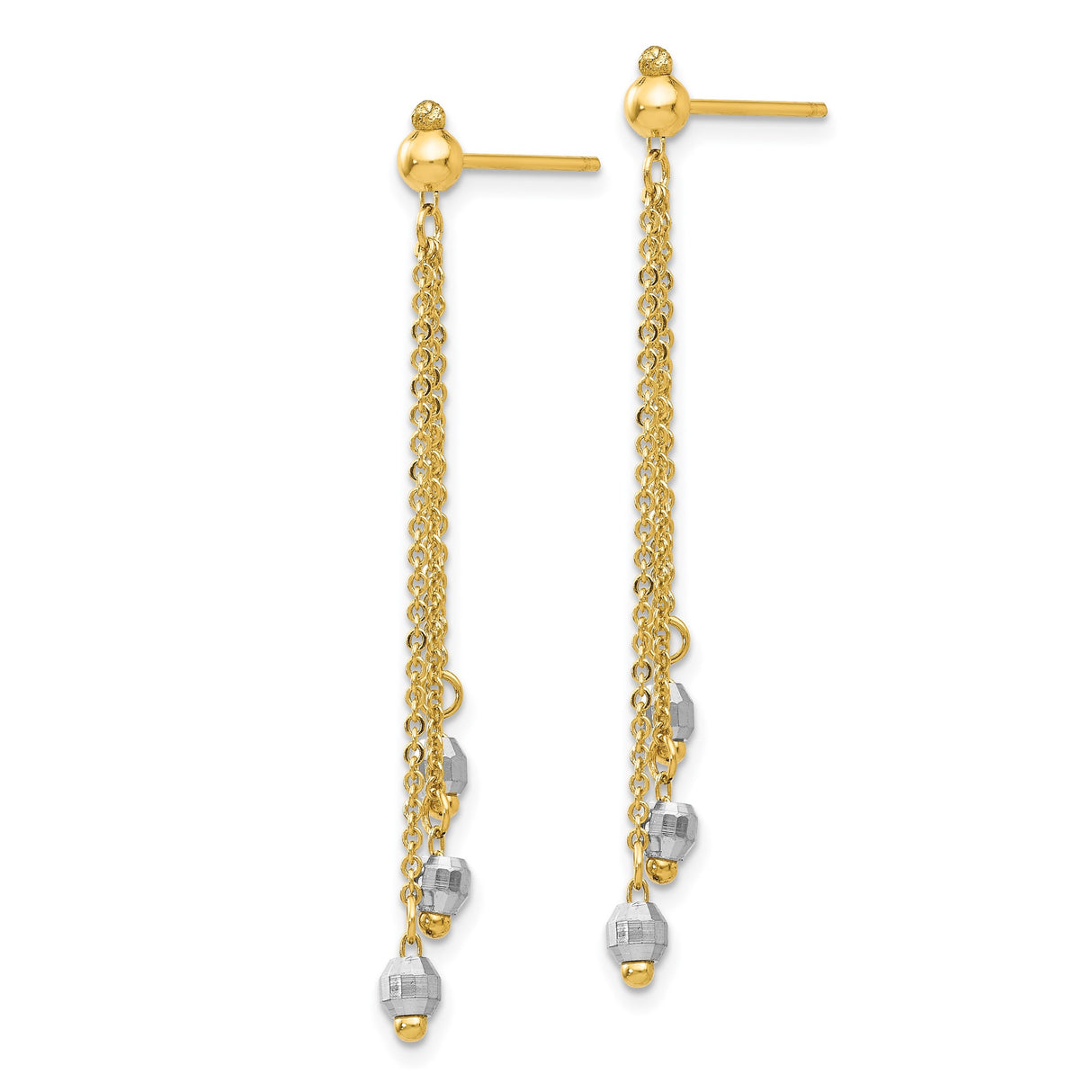 14k Two-Tone Gold Dangle Earrings with Triple Chain Drops and Faceted Beads